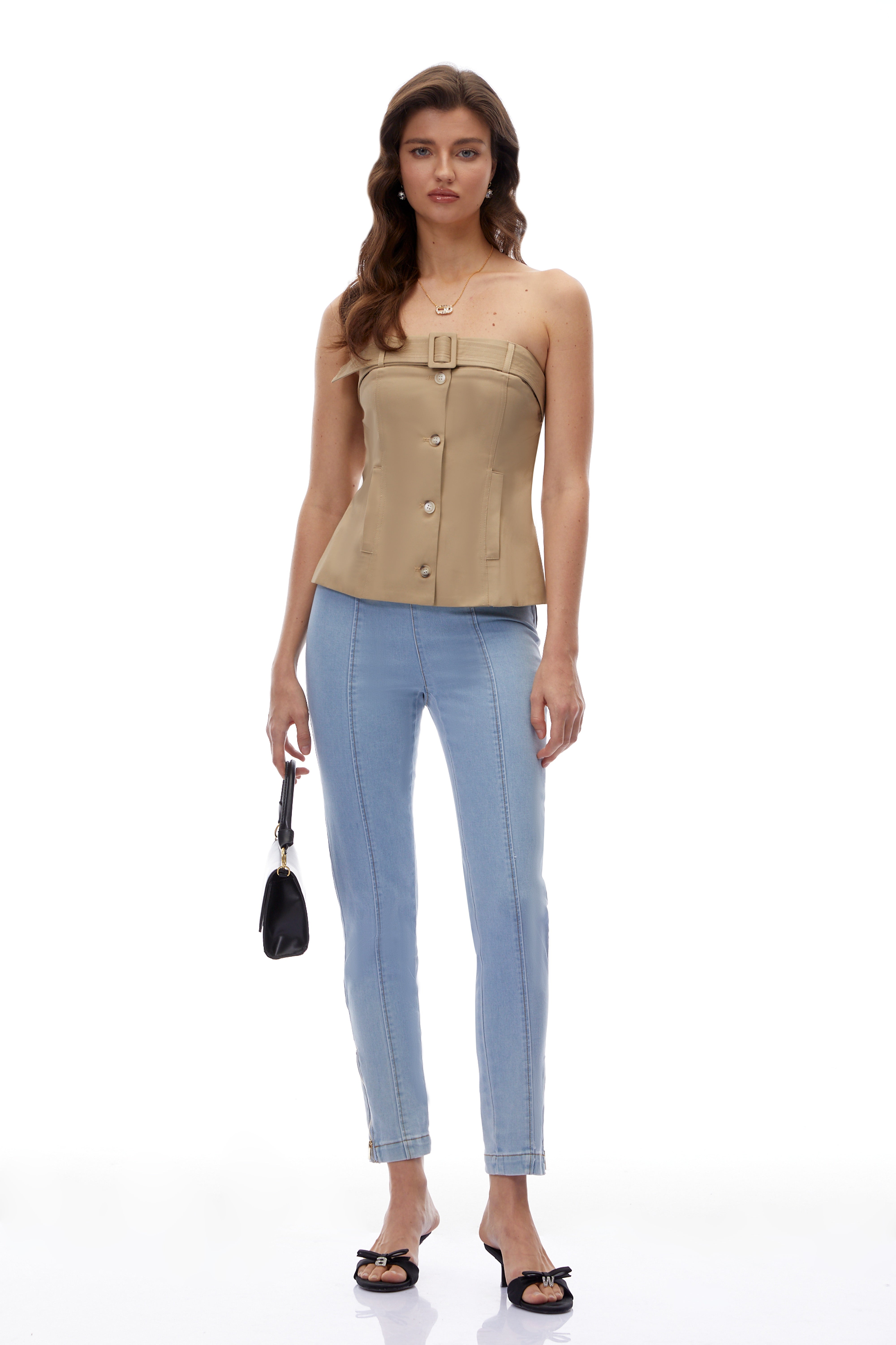 Sabrina Khaki Strapless Button Down Top