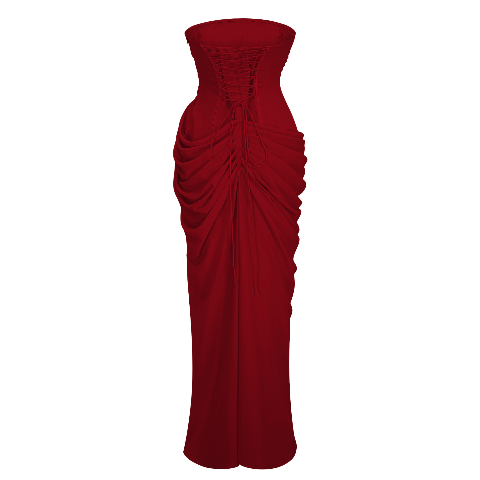 Safiya Burgundy Ruched Maxi Dress with Cross Front