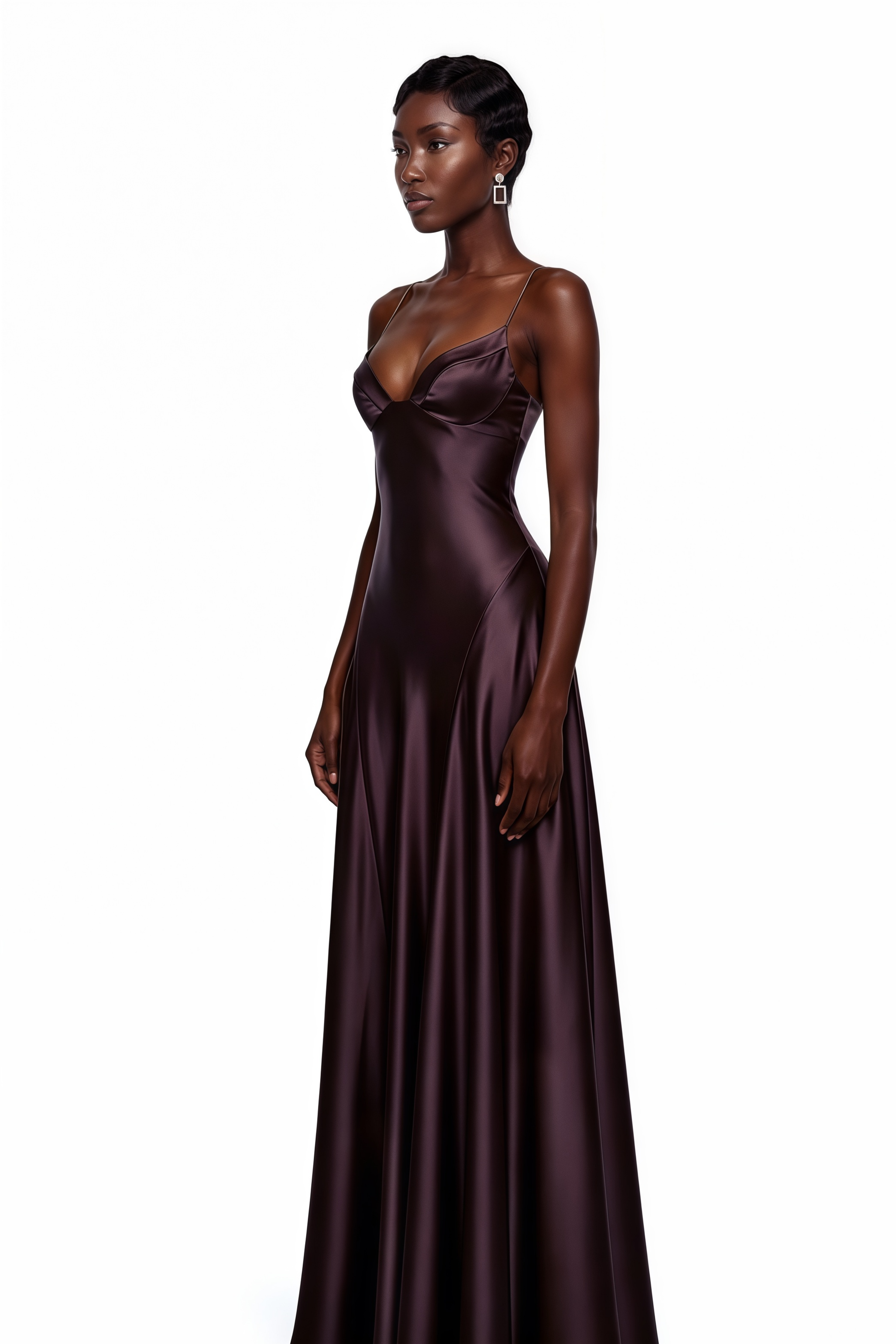 Salomé Purple V-Neck Flared Satin Maxi Dress
