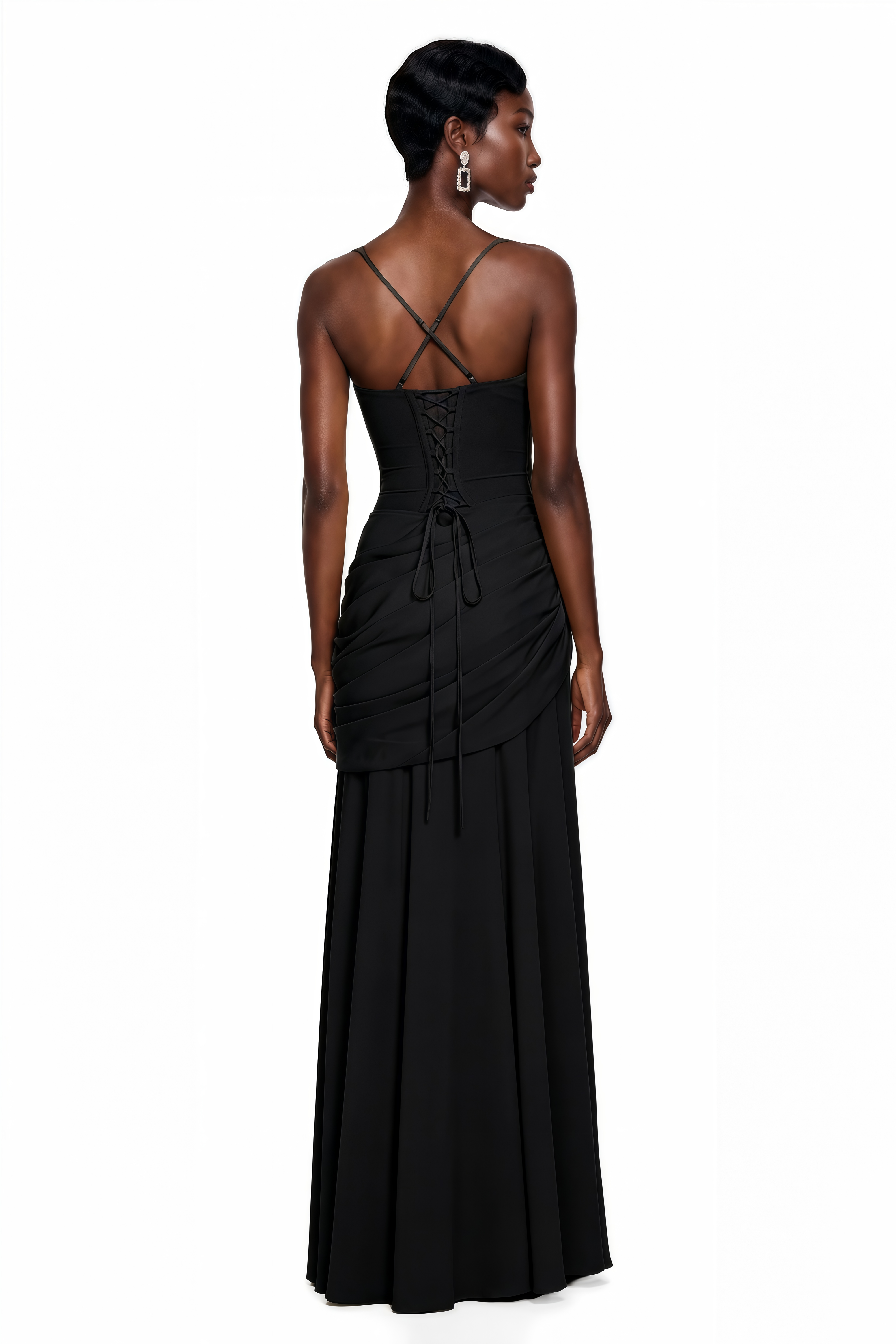 Sanne Black Square Neck Ruched Maxi Dress