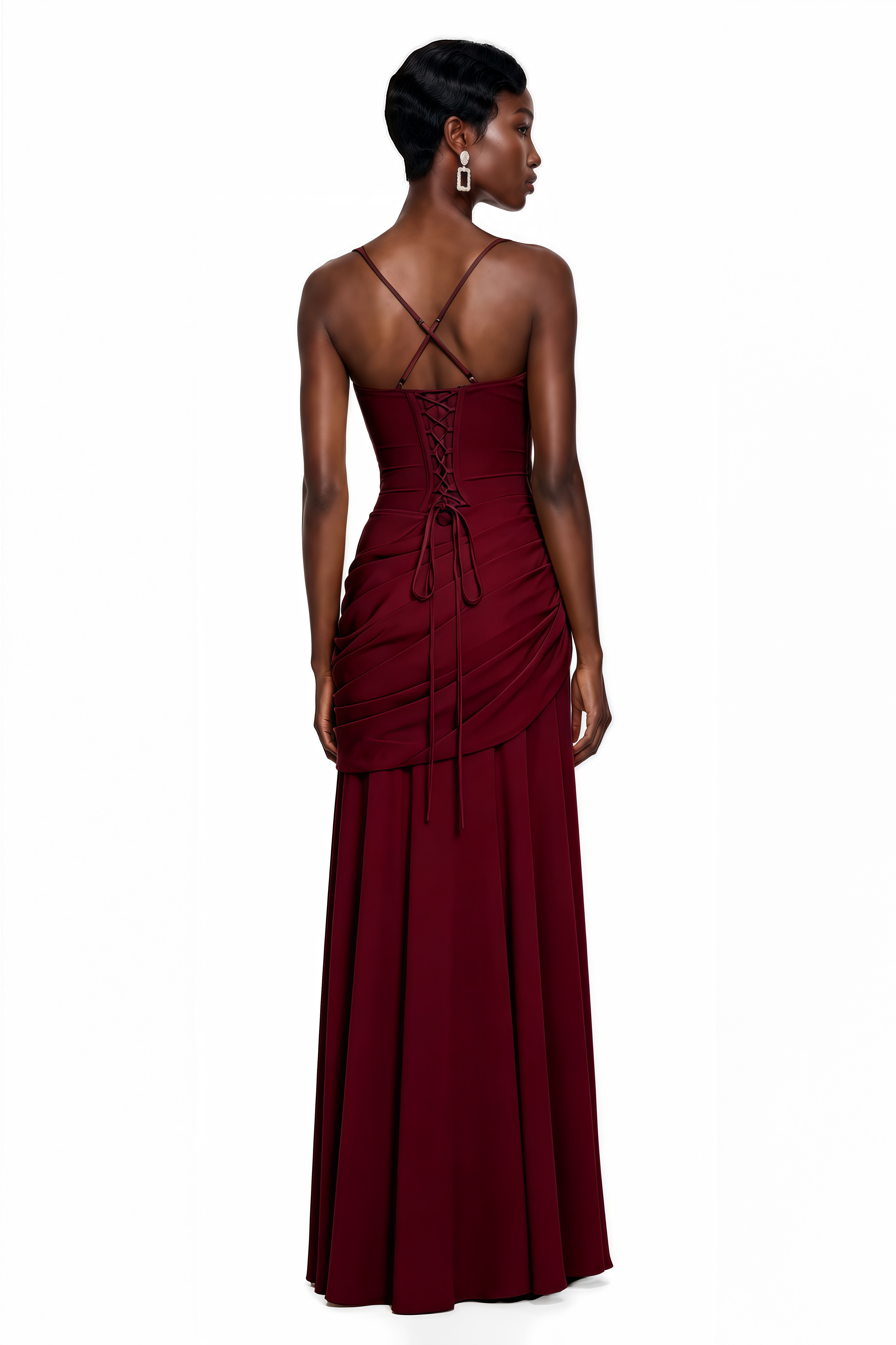 Sanne Red Square Neck Ruched Maxi Dress