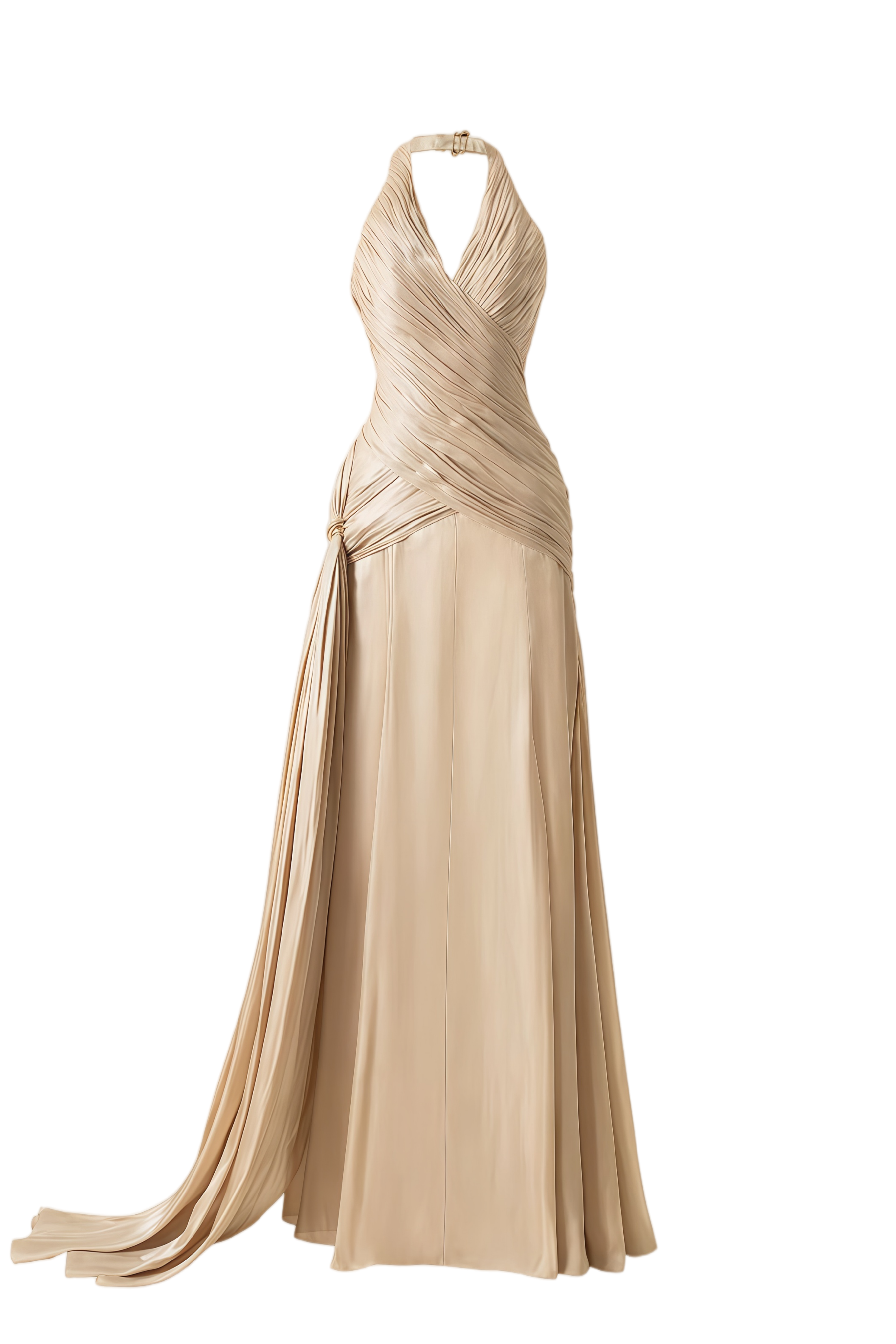 Sapir – bronzefarbenes Maxikleid aus Satin mit Neckholder und Schleife