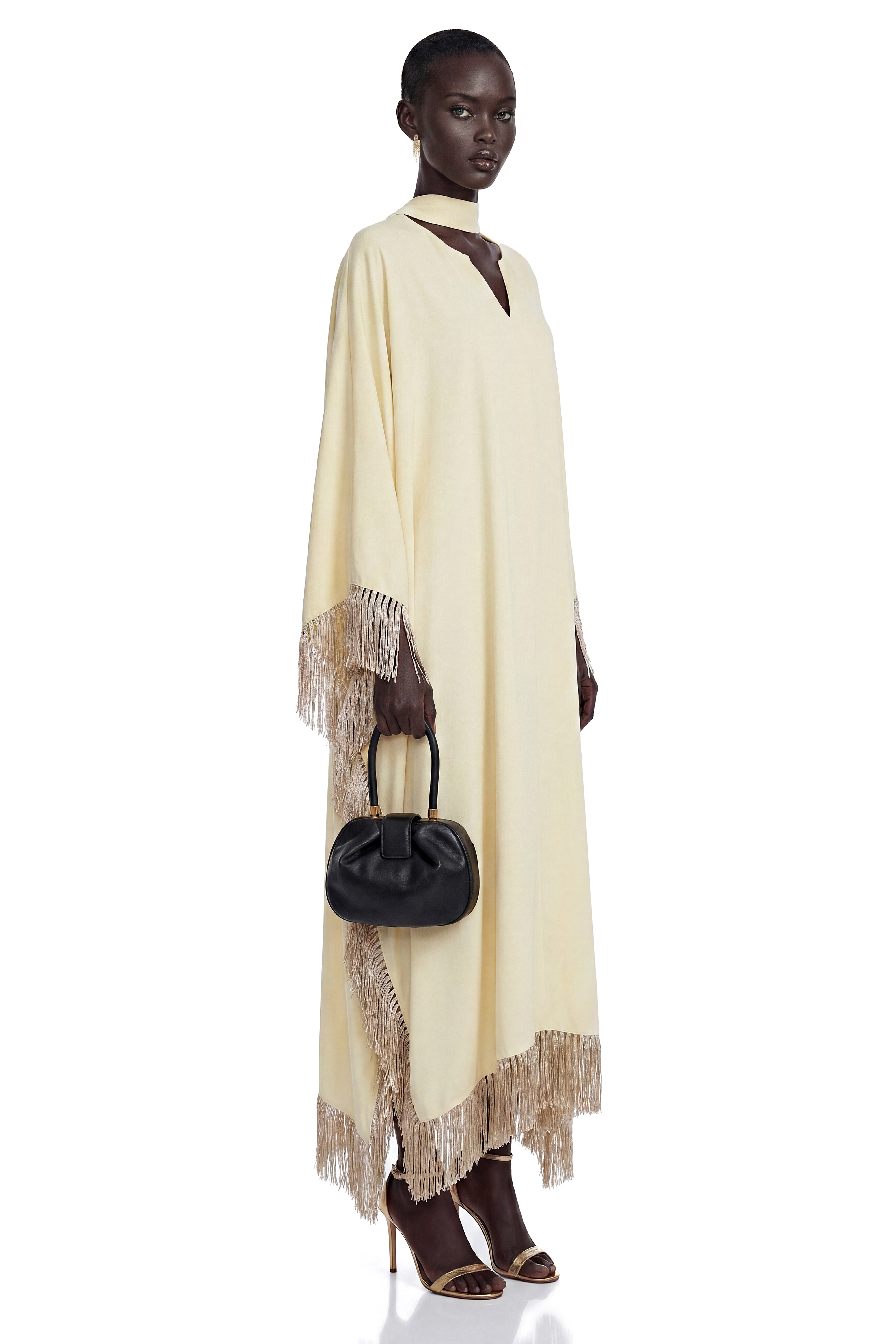 Sarah Yellow Maxi Dress with Fringe Panels