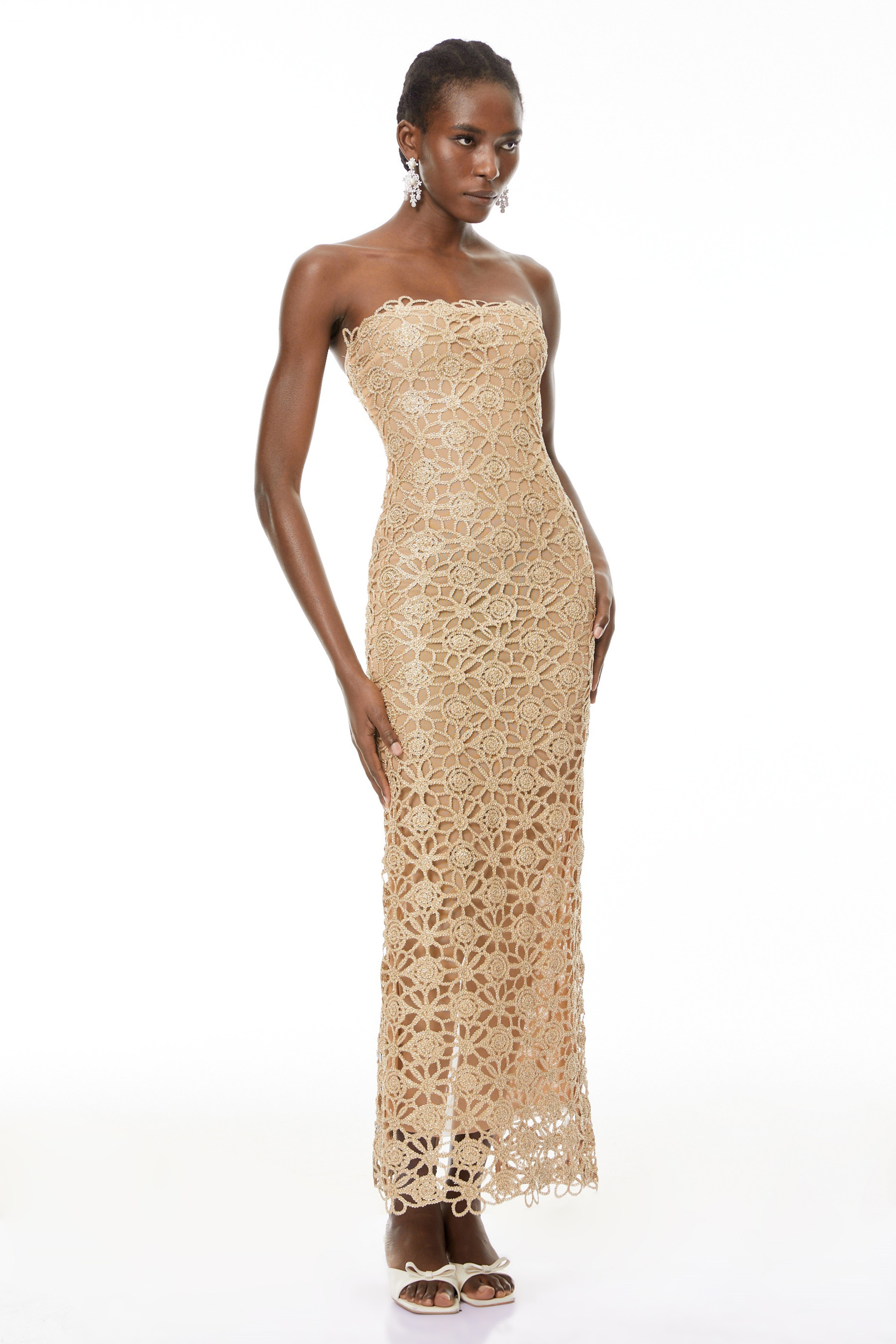 Saúl Gold Cut-Out Floral Embroidered Maxi Dress