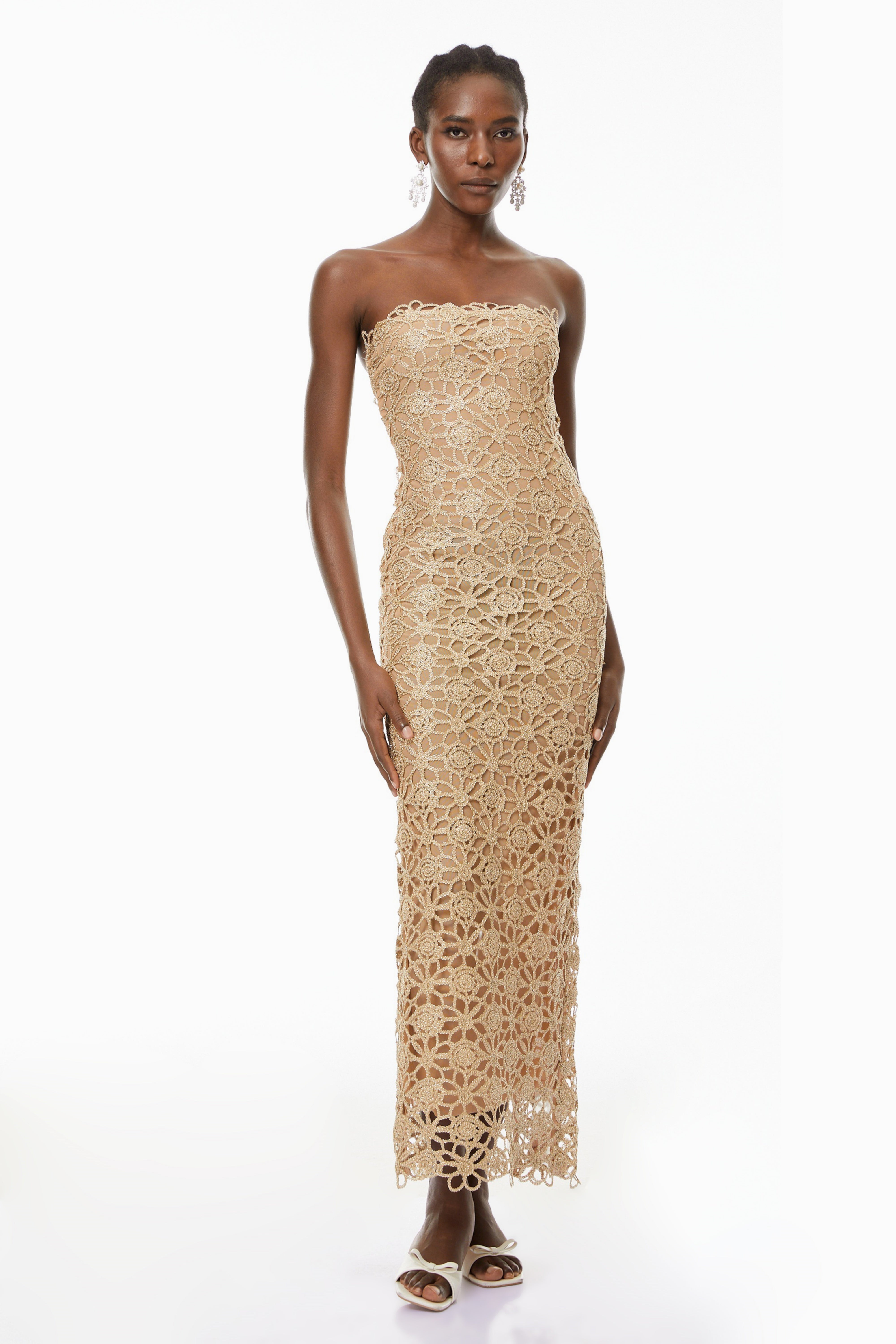 Saúl Gold Cut-Out Floral Embroidered Maxi Dress