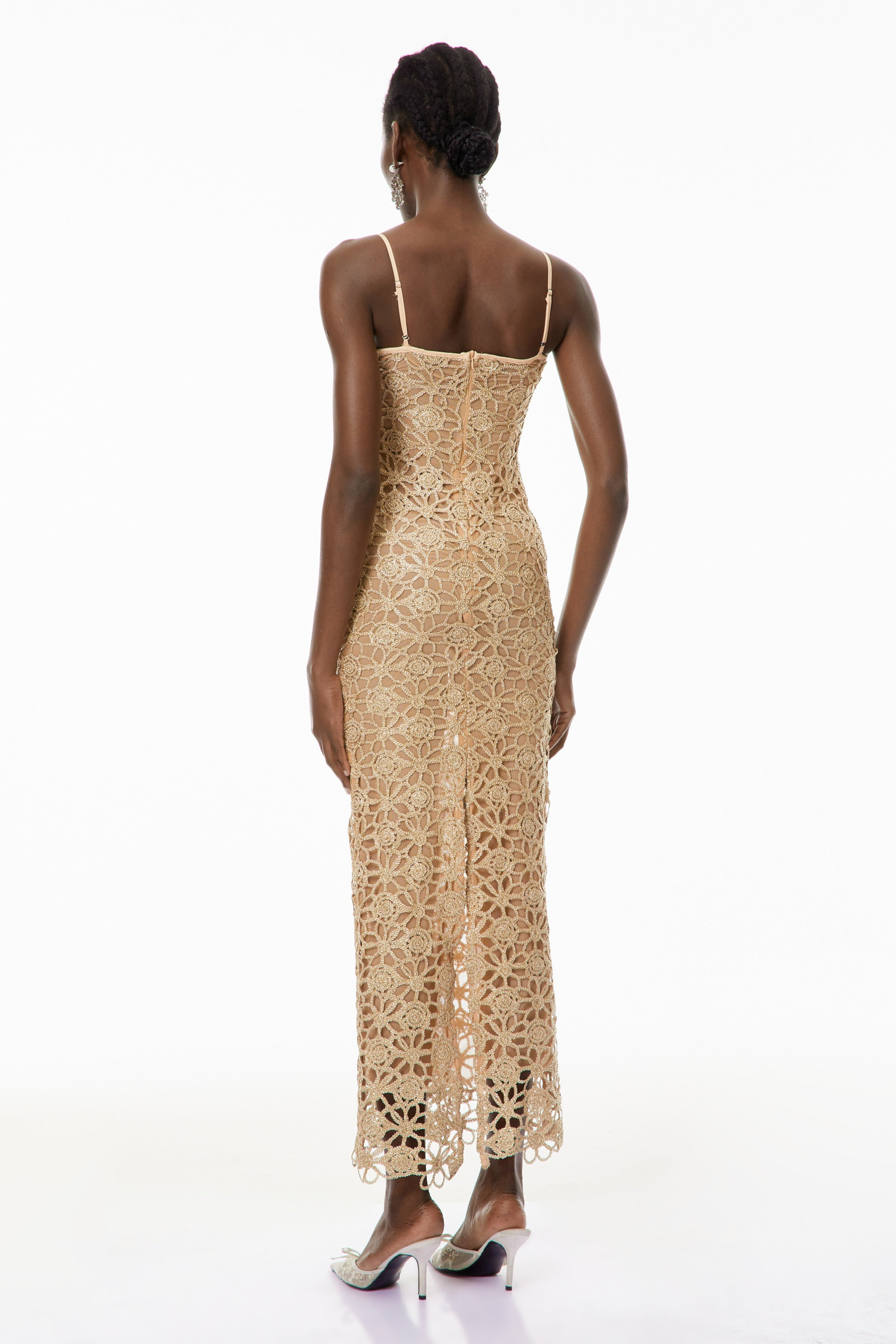 Saúl Gold Cut-Out Floral Embroidered Maxi Dress