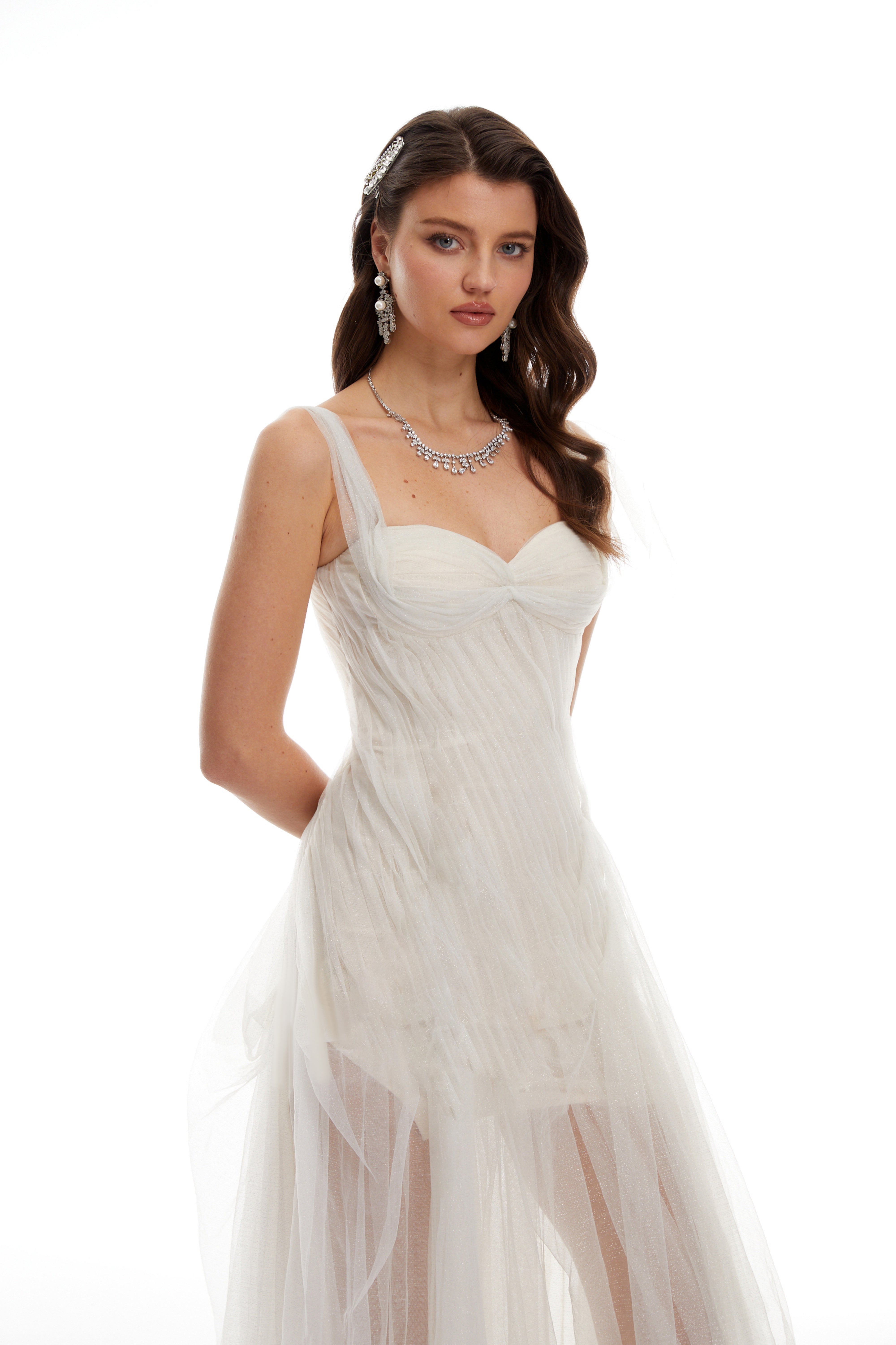 Scarlett Weißes Tüll-Korsett-Maxikleid