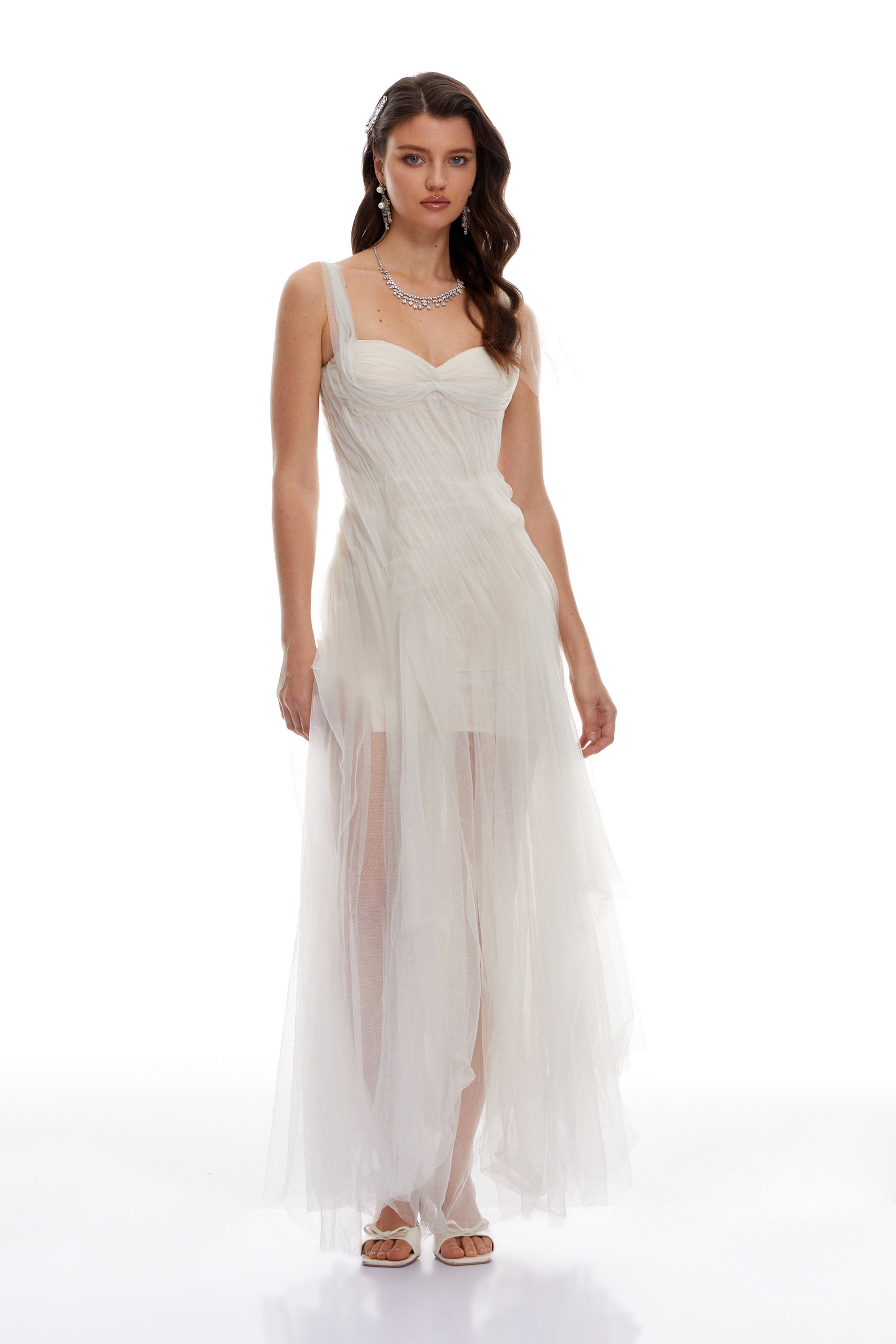 Scarlett Weißes Tüll-Korsett-Maxikleid