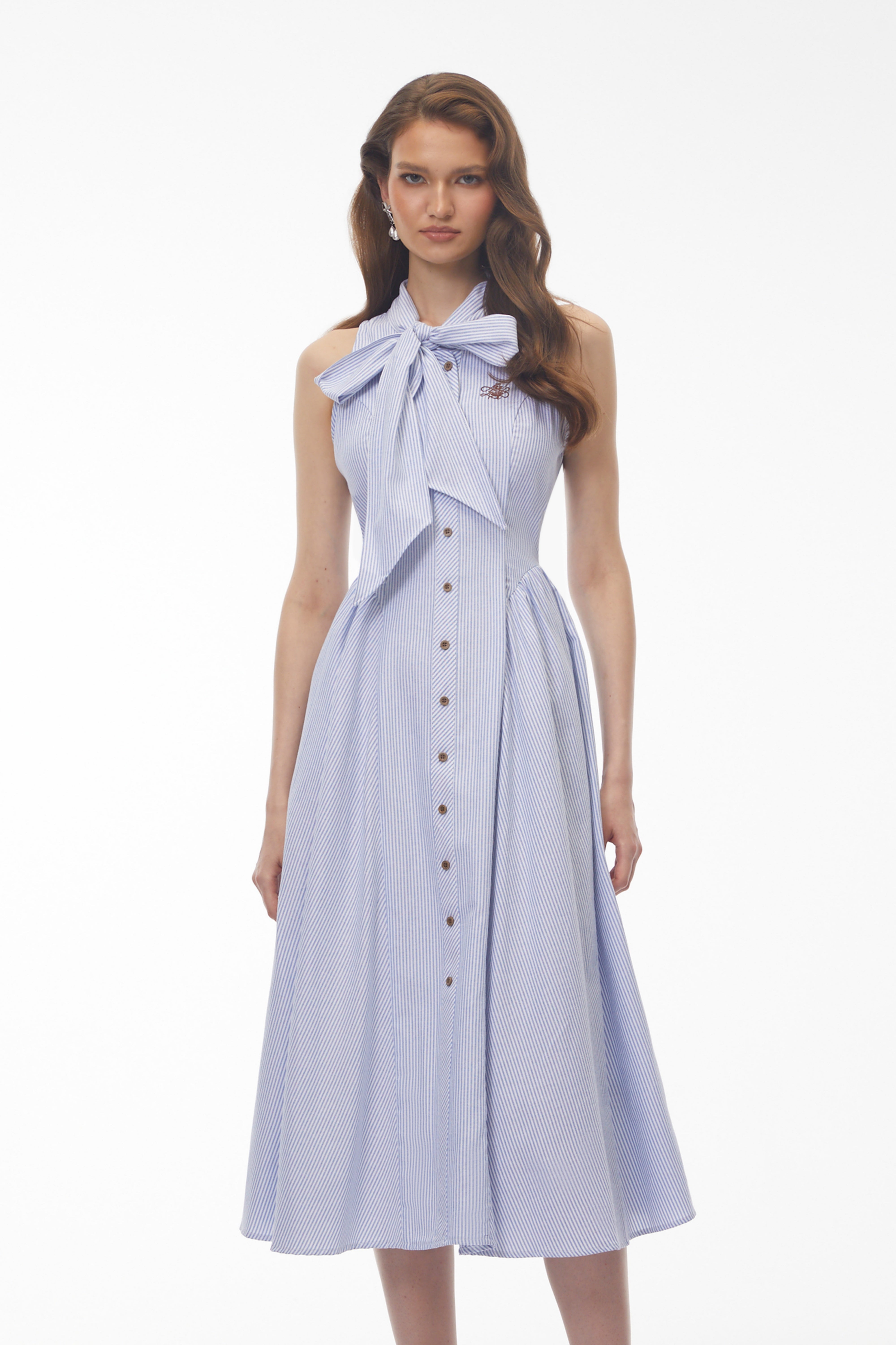 Scylla Blue Striped Midi Dress