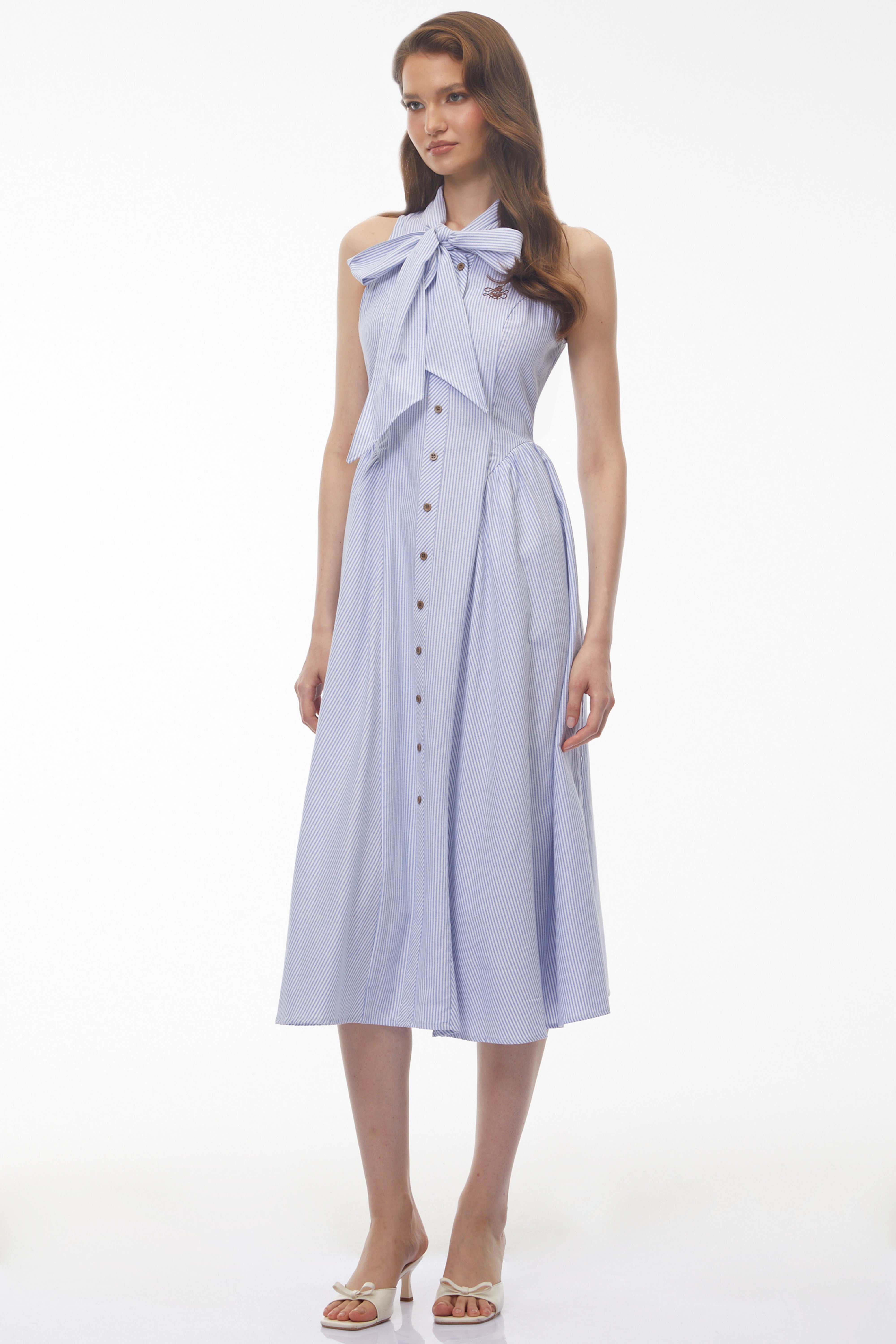 Scylla Blue Striped Midi Dress