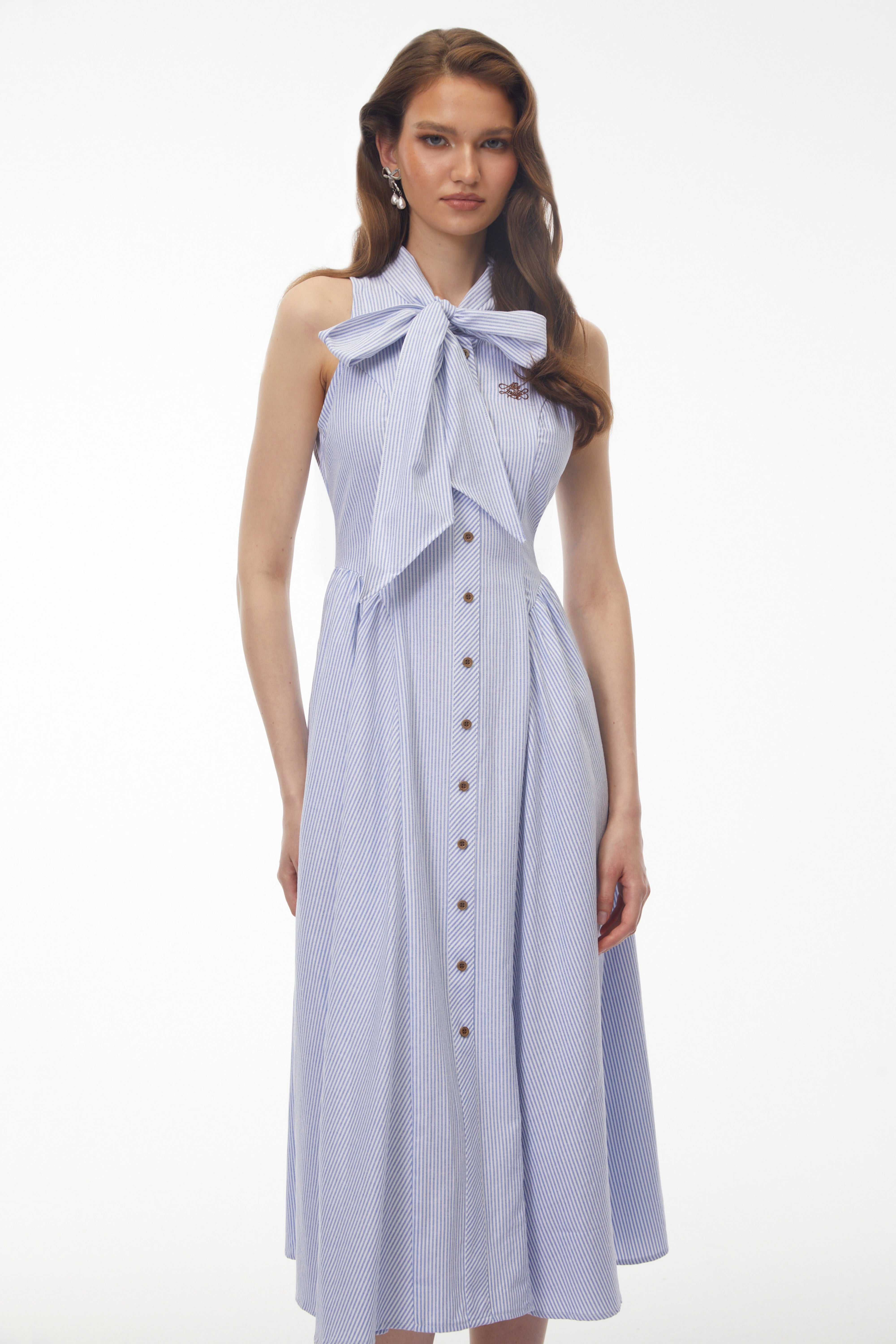 Scylla Blue Striped Midi Dress