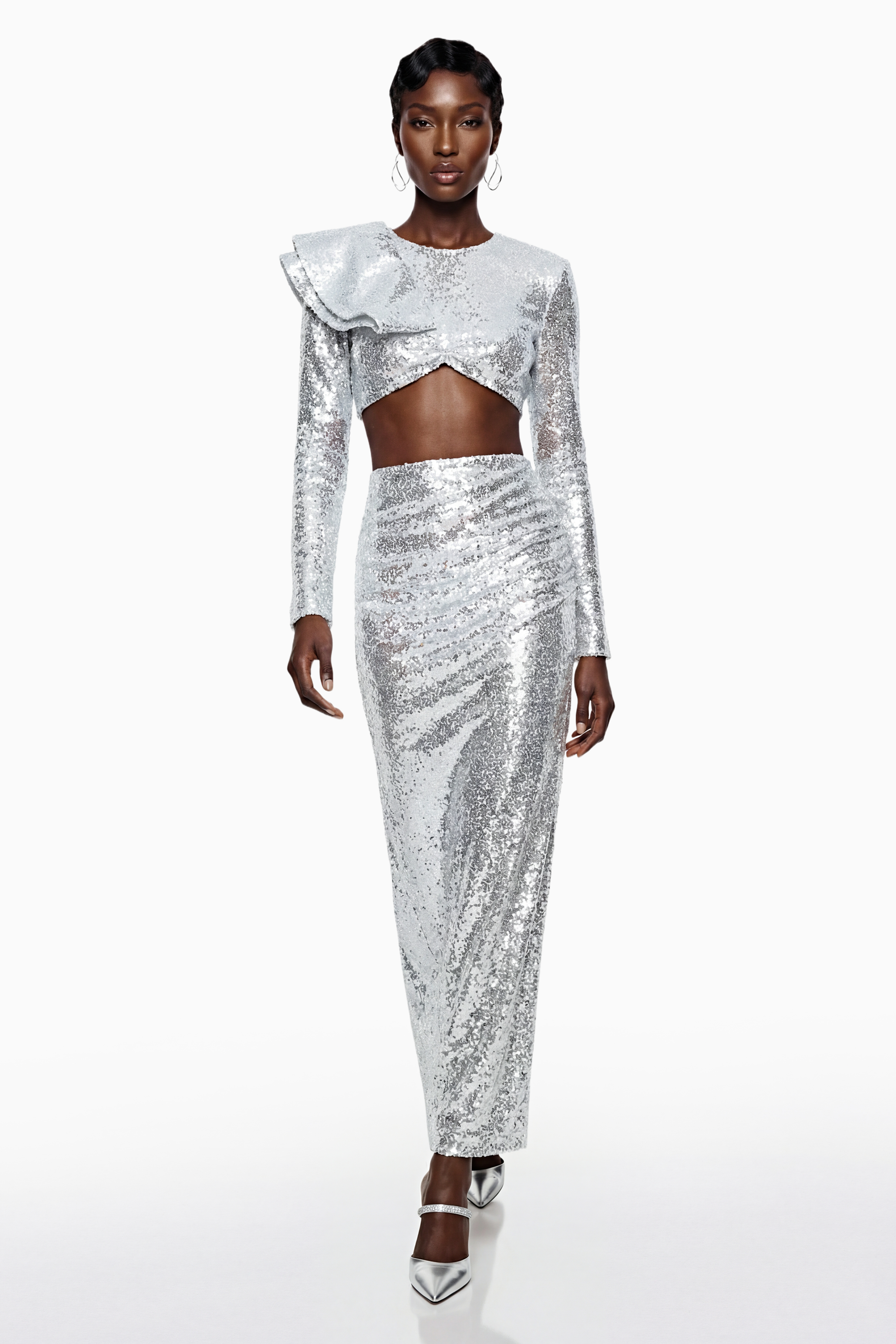 Selah Silver – Set aus asymmetrischem Oberteil und Rock mit Schlitz