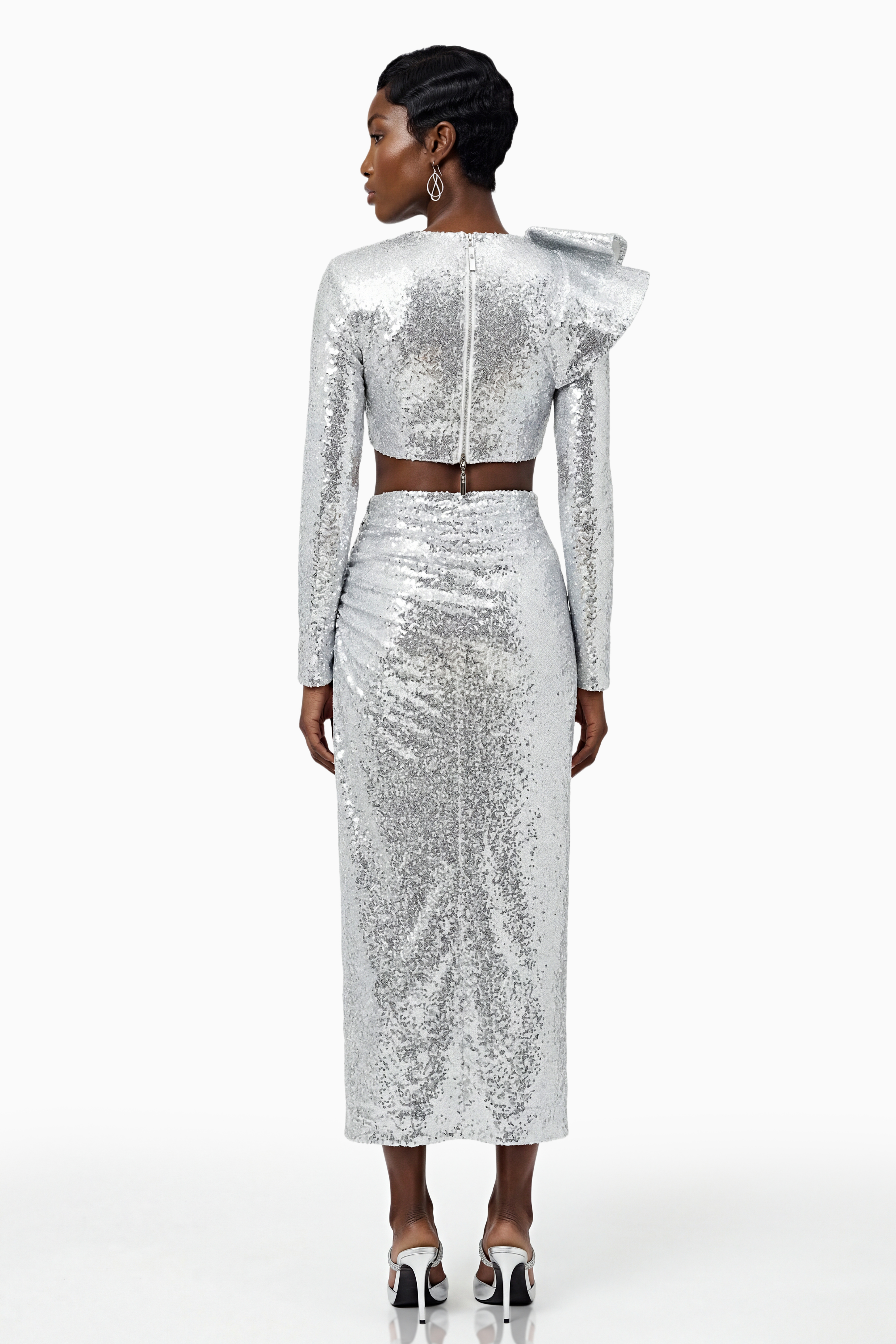 Selah Silver – Set aus asymmetrischem Oberteil und Rock mit Schlitz