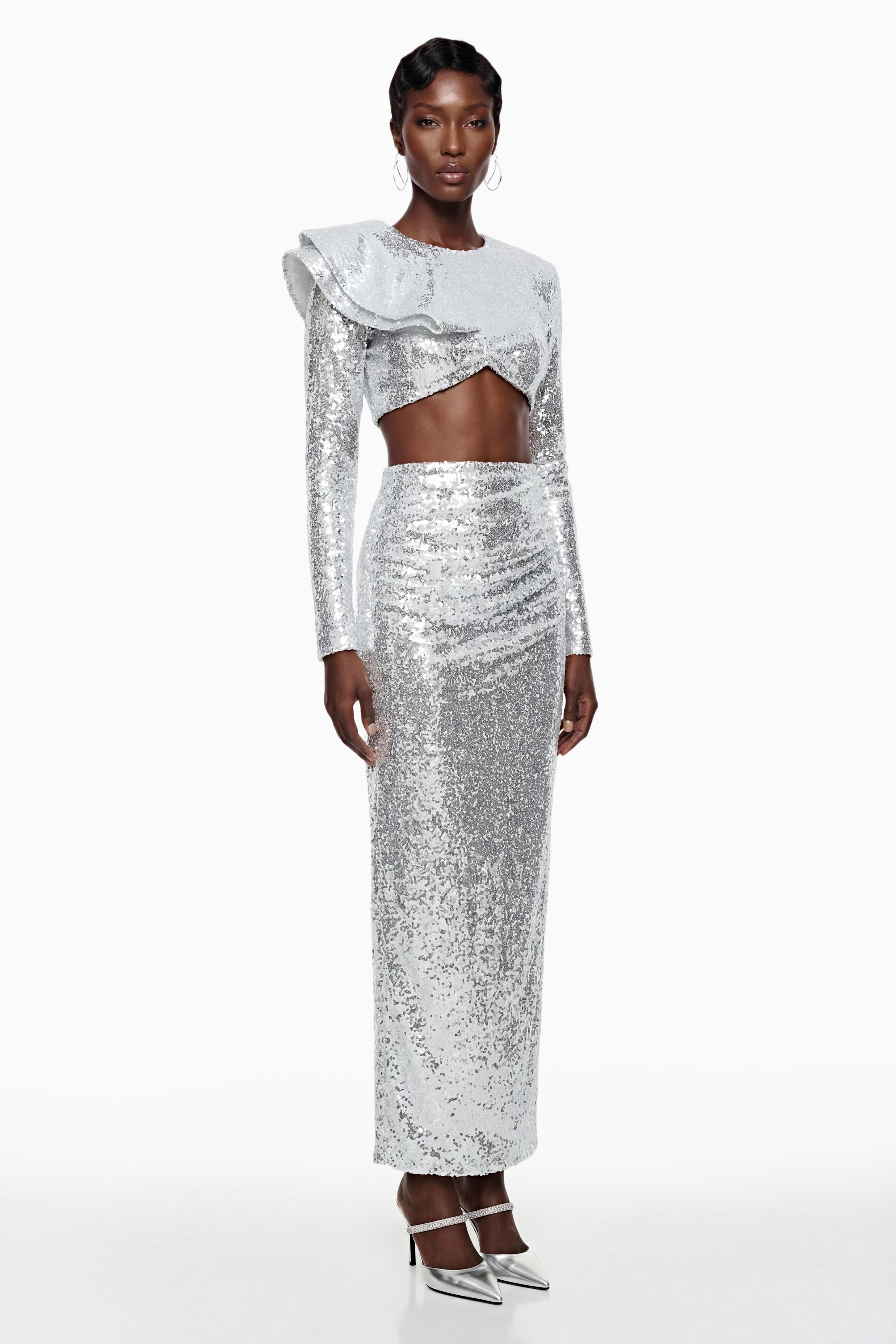 Selah Silver – Set aus asymmetrischem Oberteil und Rock mit Schlitz