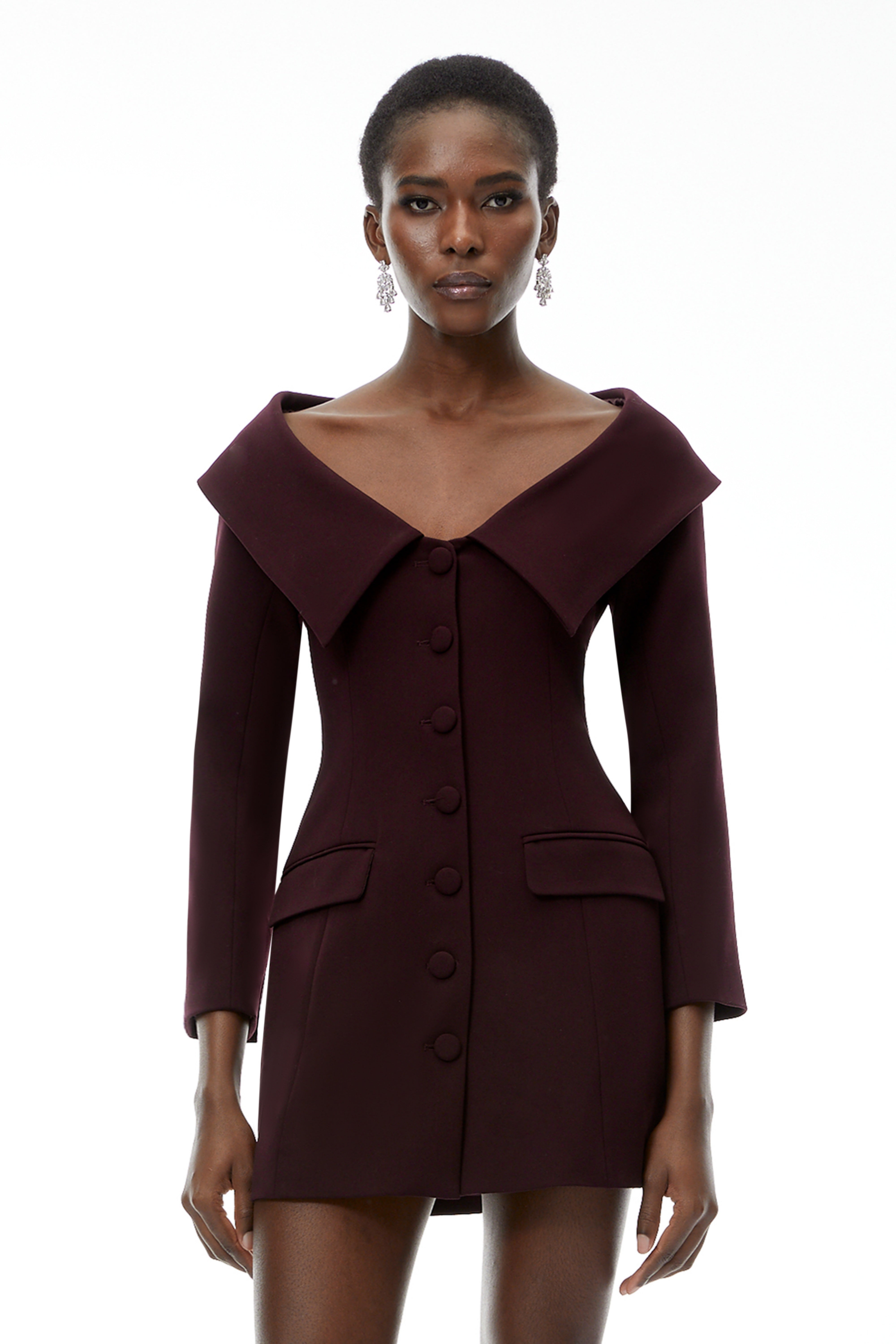 Seraphina – Lila schulterfreies Minikleid mit Revers