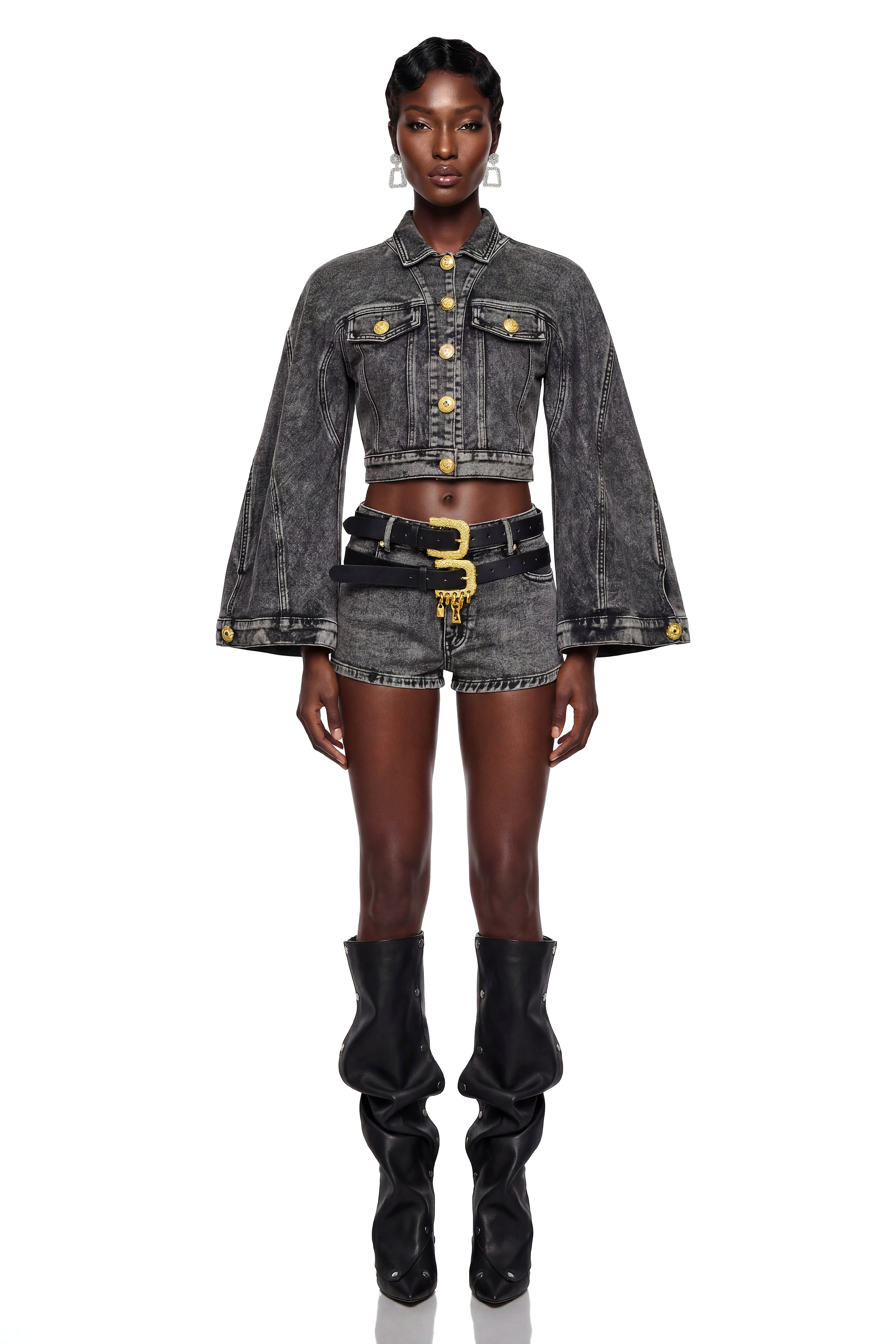 Serenella Grey Denim Jacket & Shorts Set