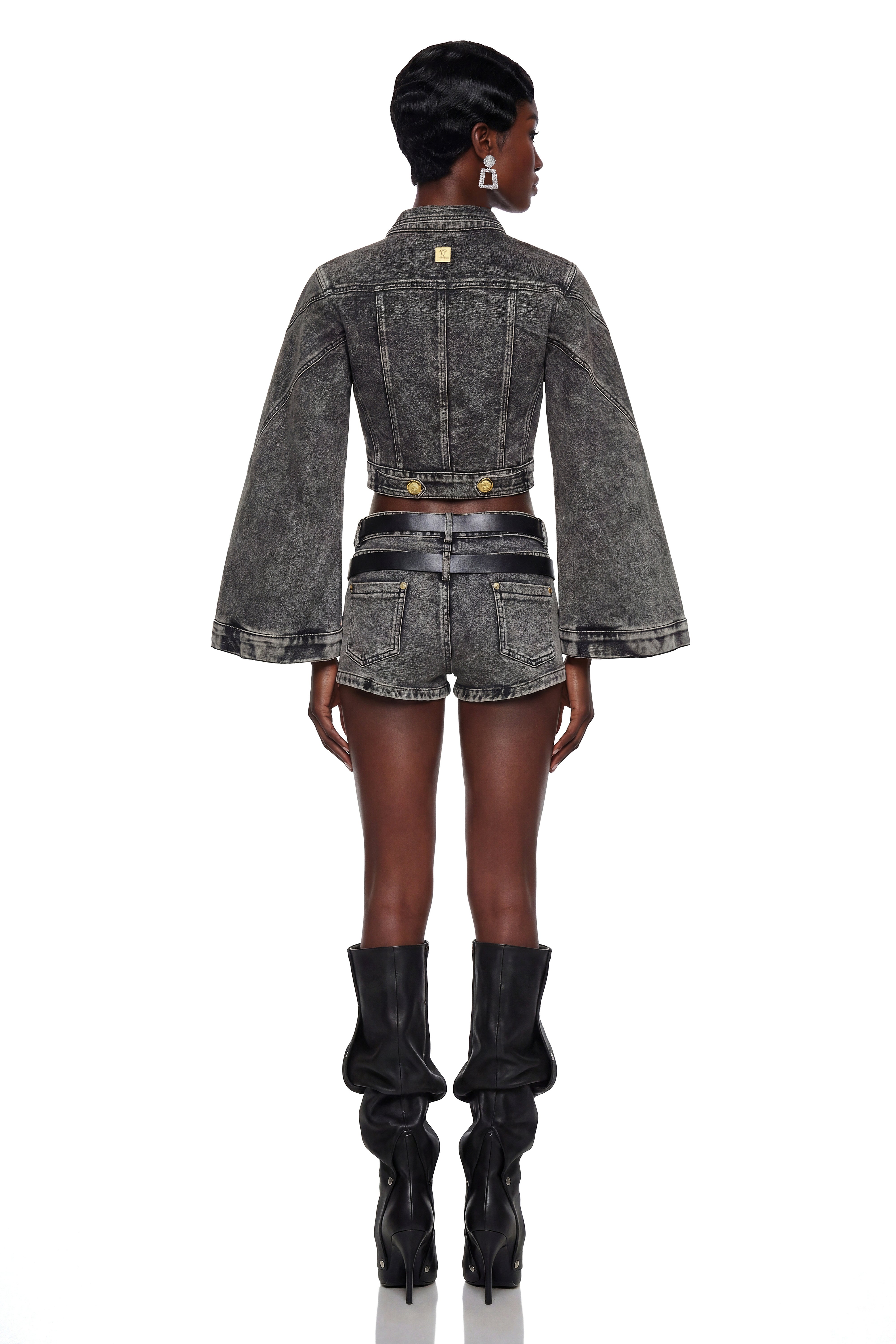 Serenella Grey Denim Jacket & Shorts Set