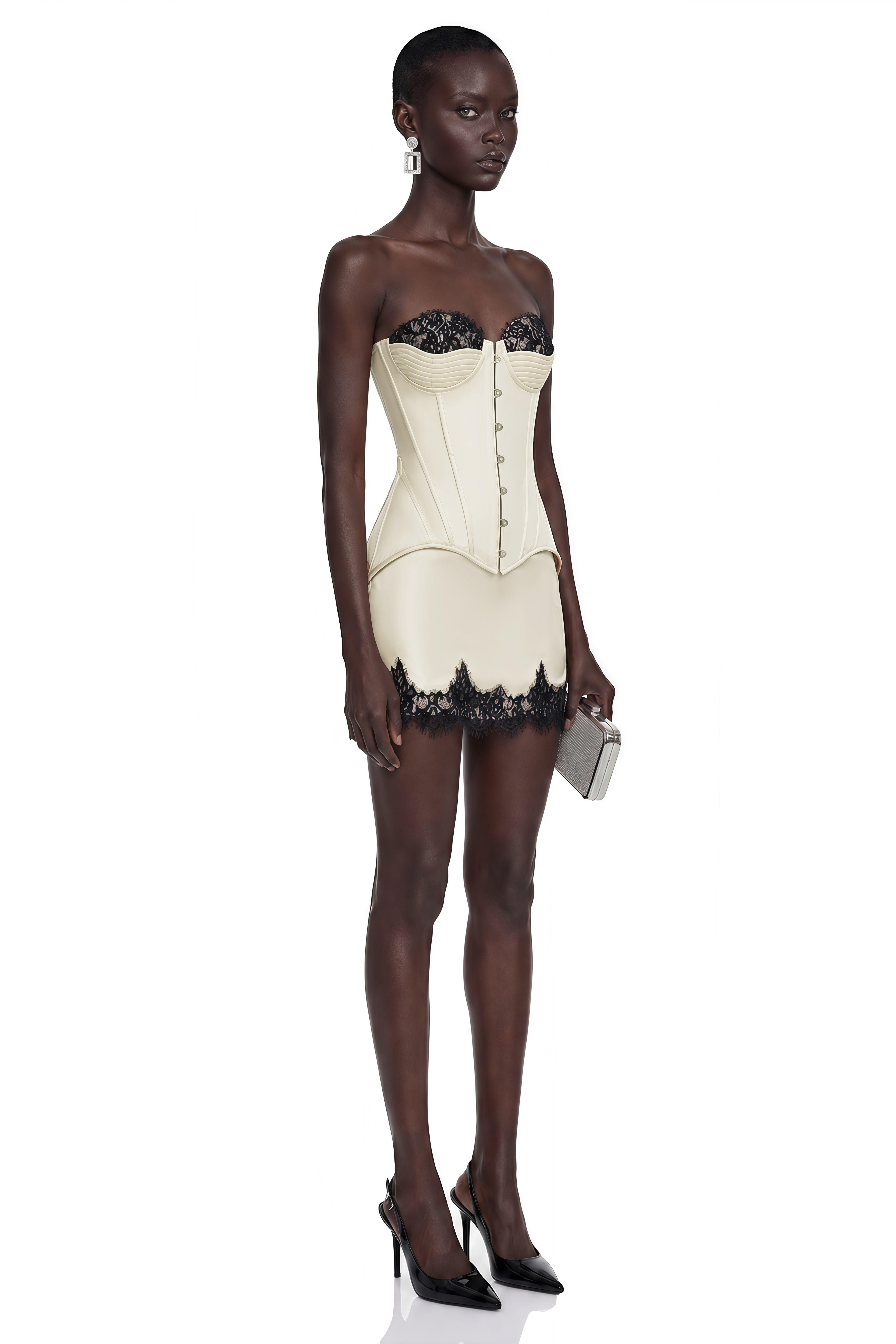 Sesilia Nude Top & Skirt with Lace Trim