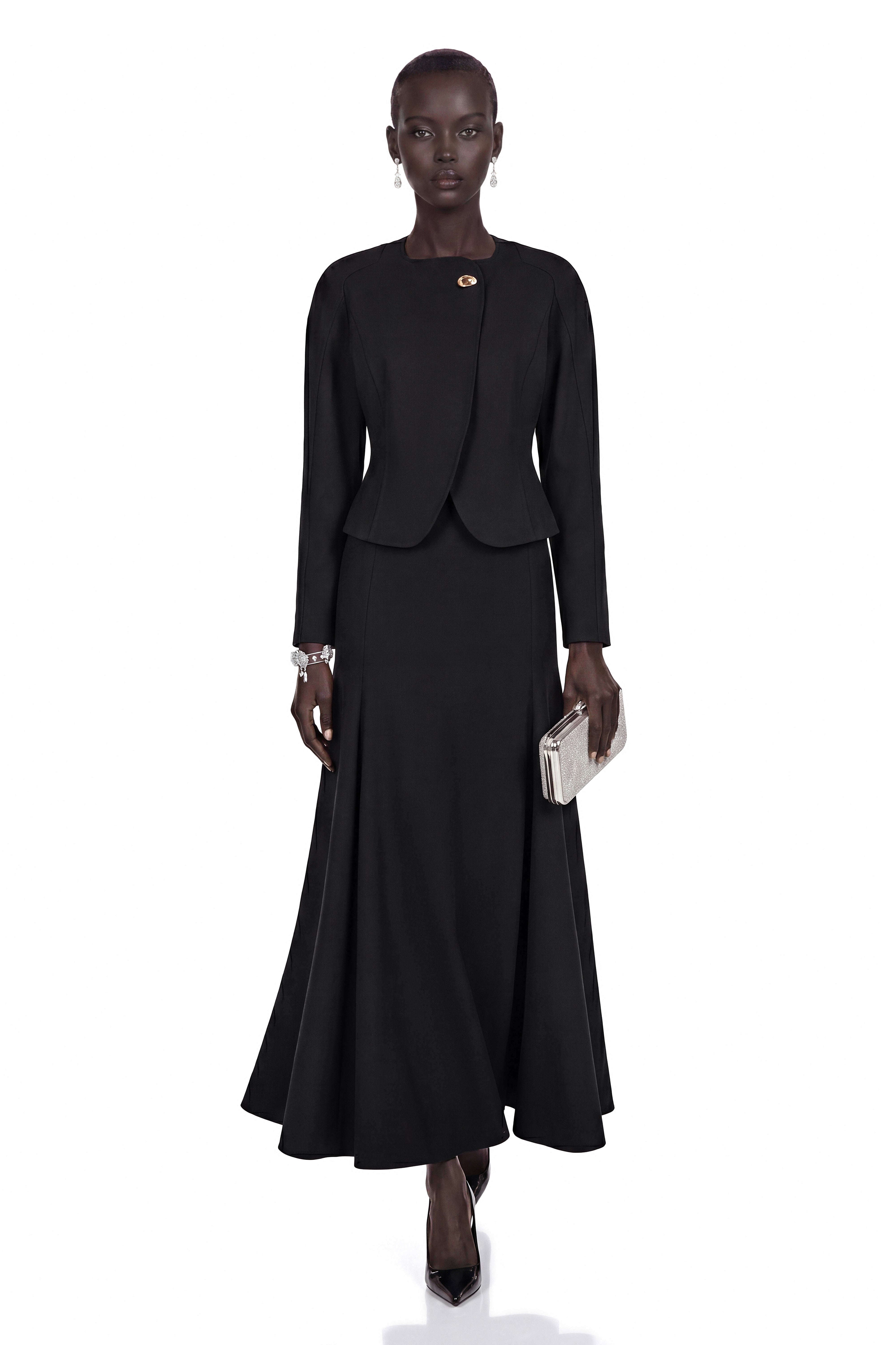 Siddiqa Black Curved Hem Top & Skirt Set