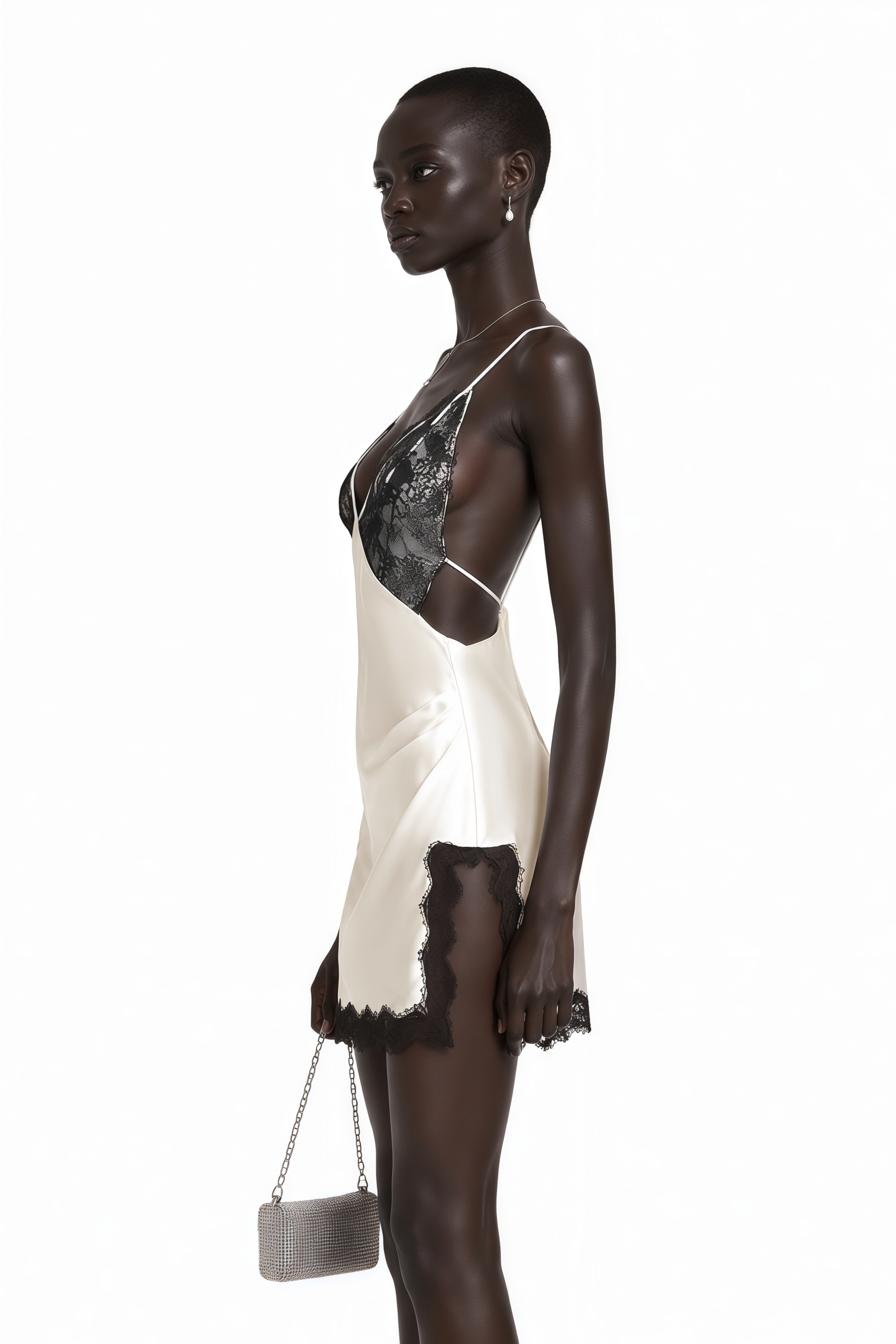 Sidonie Khaki V-Neck Lace Satin Mini Dress