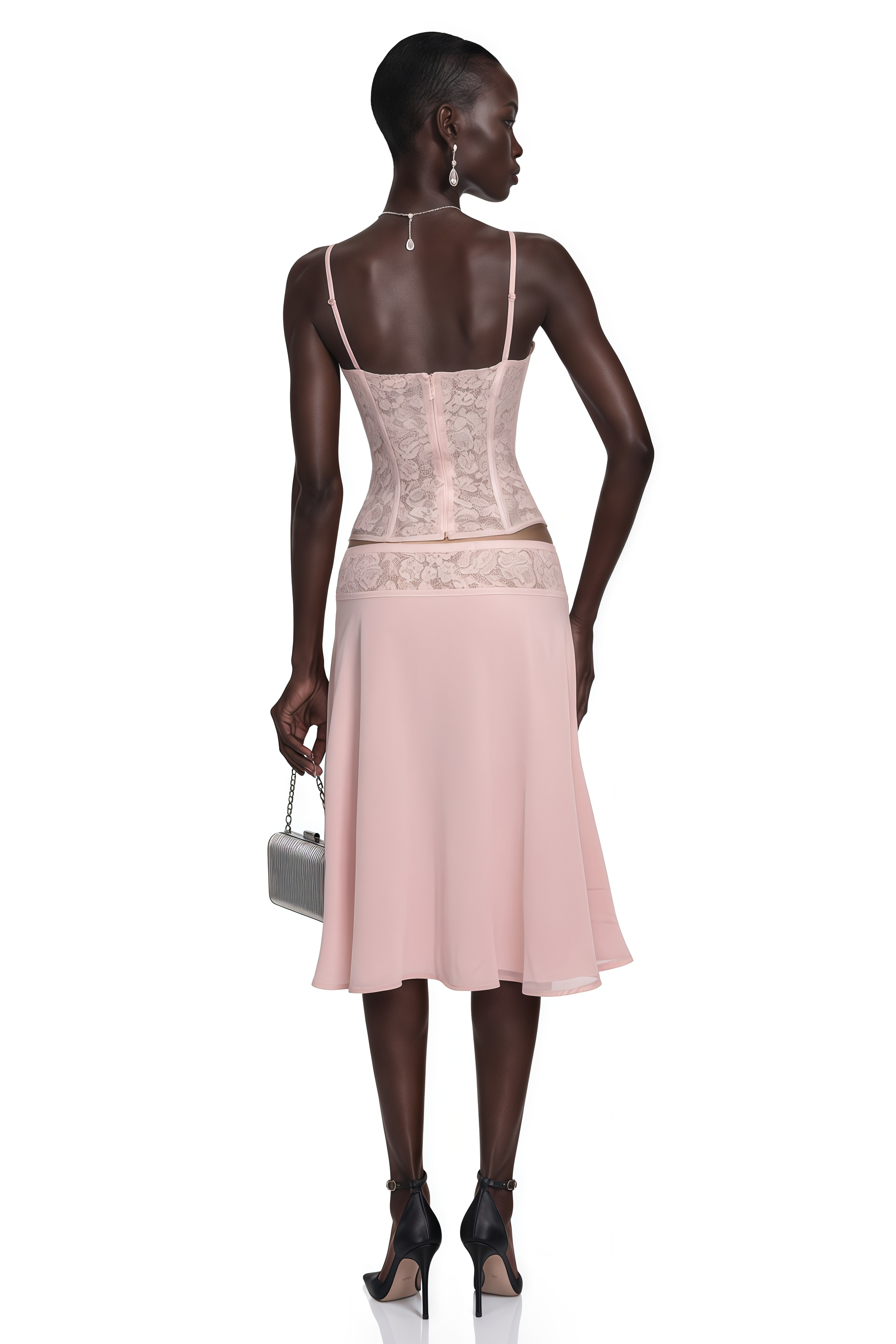 Sieglinde Pink Sweetheart Lace Top & Skirt Set