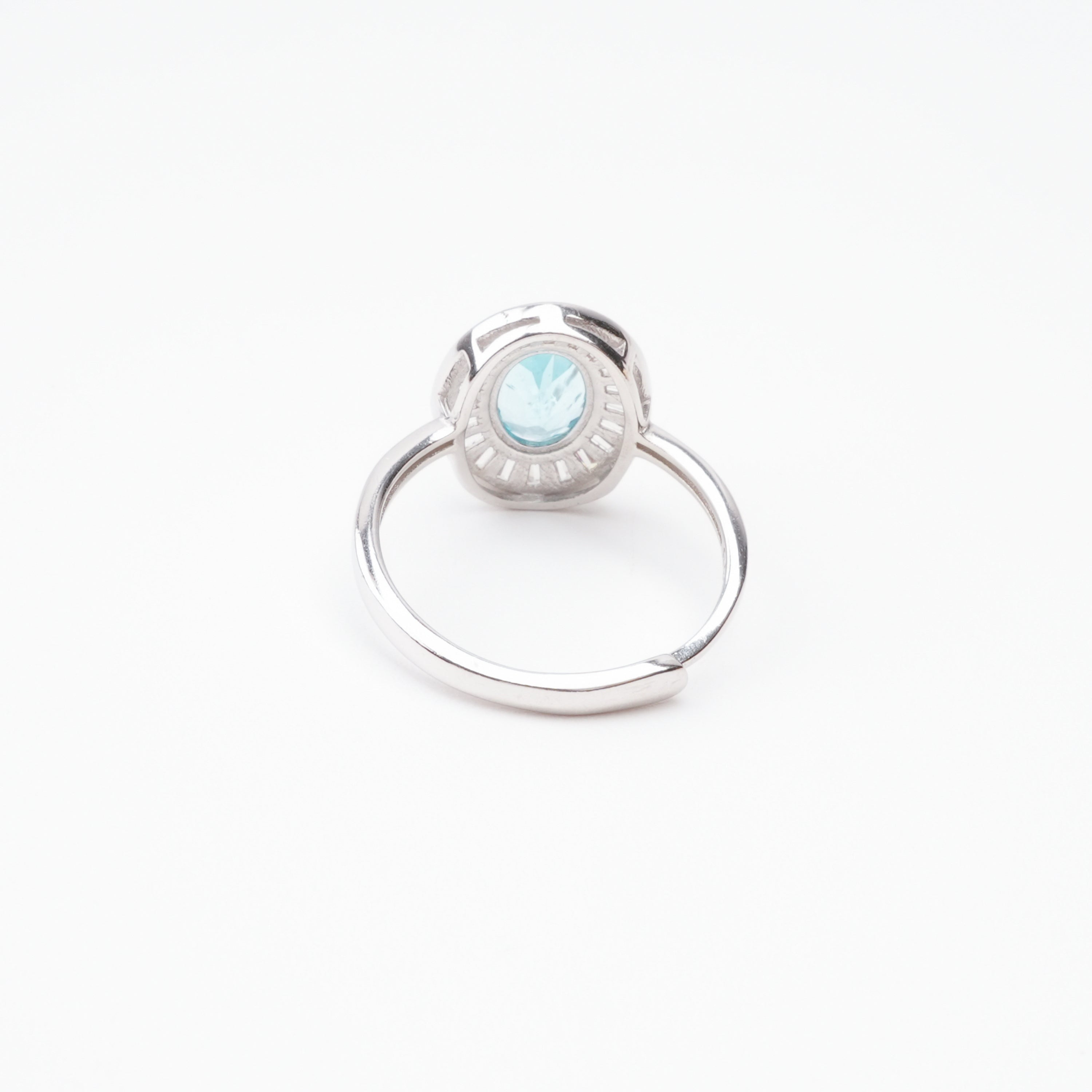 Sierra Blue Oval Cut Ballerina Halo Sterling Silver Ring