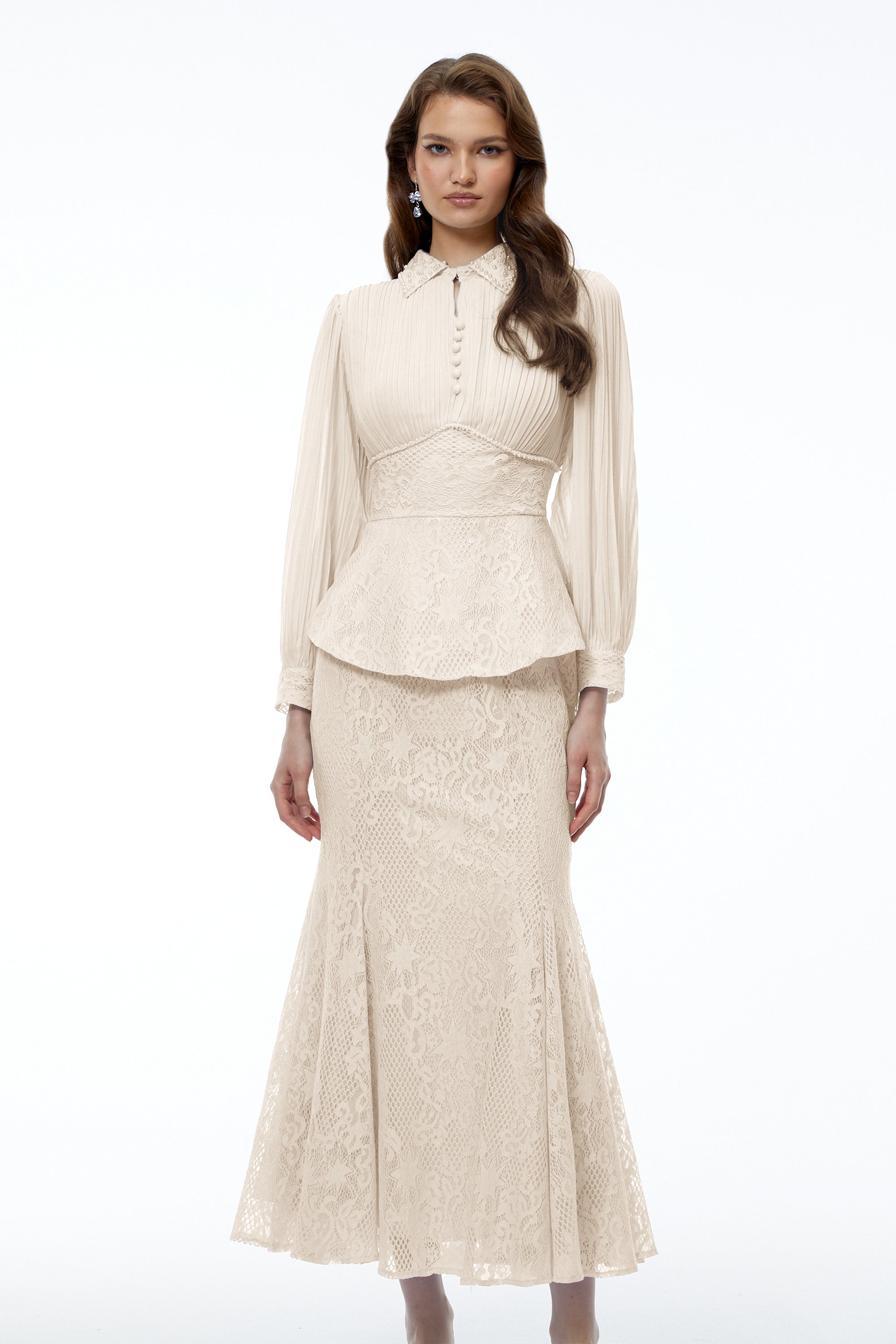 Sigrid Neutrals Lace Panel Blouse & Skirt Set