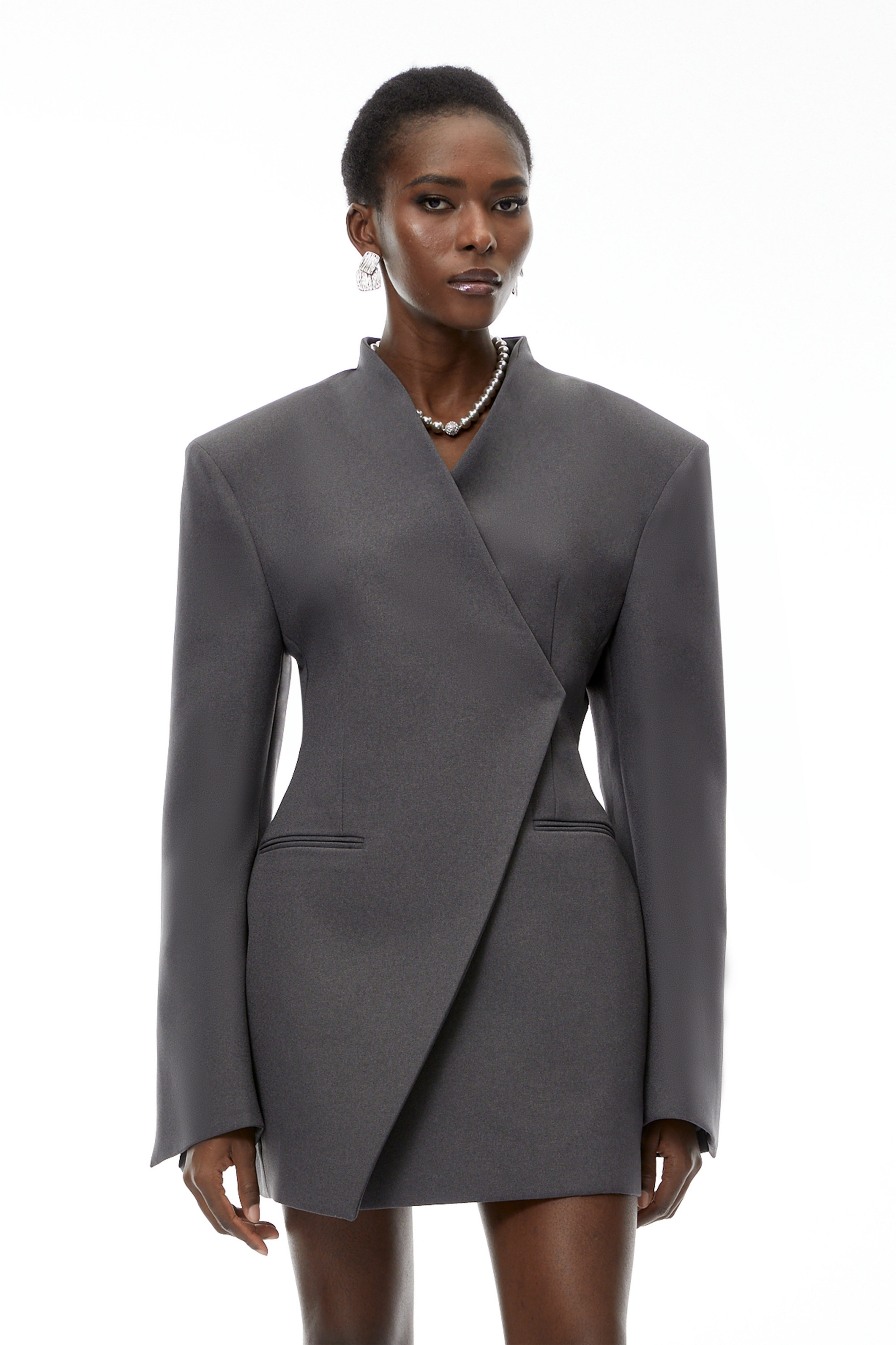 Silvan Grey Asymmetrical Collarless Blazer
