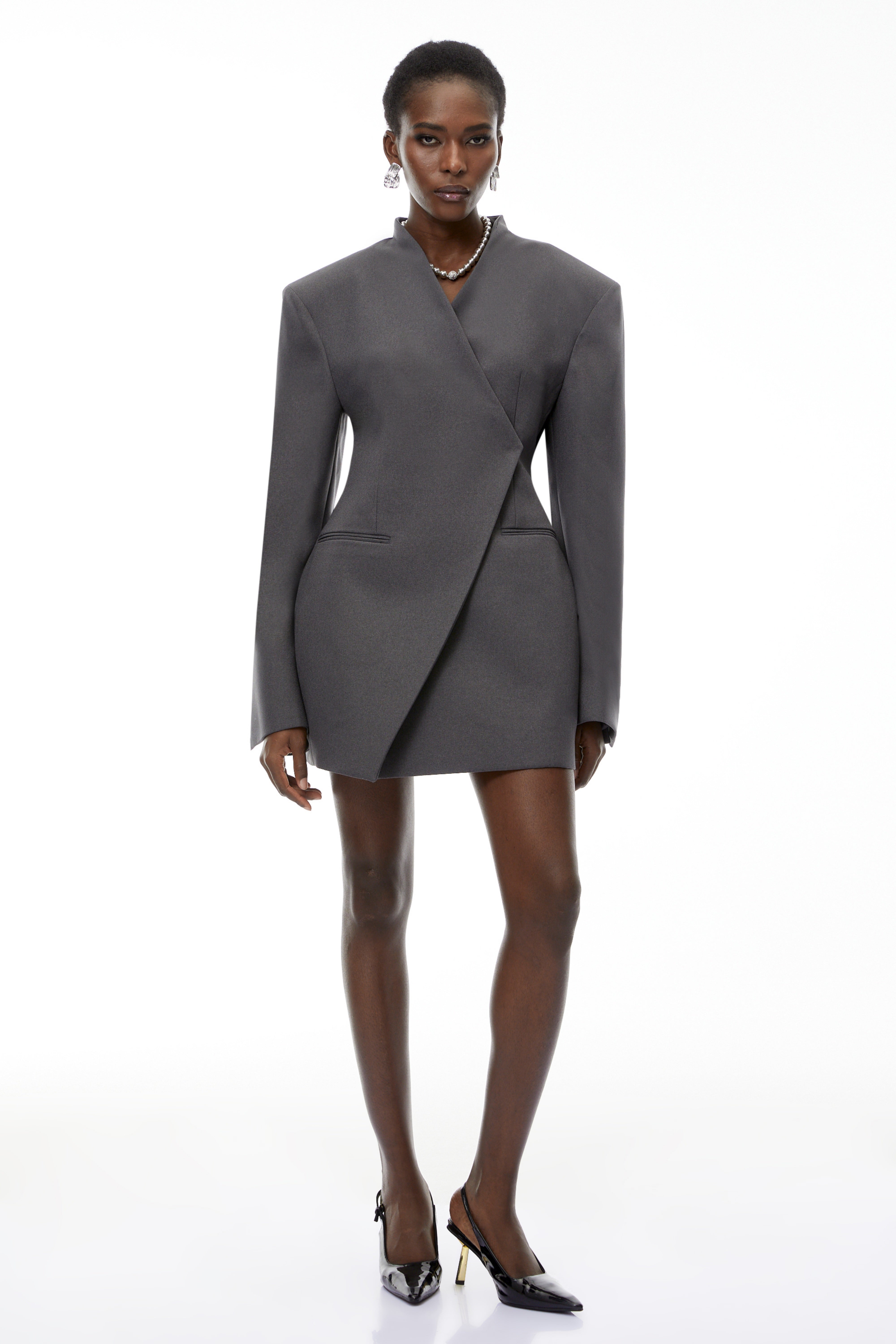 Silvan Grey Asymmetrical Collarless Blazer