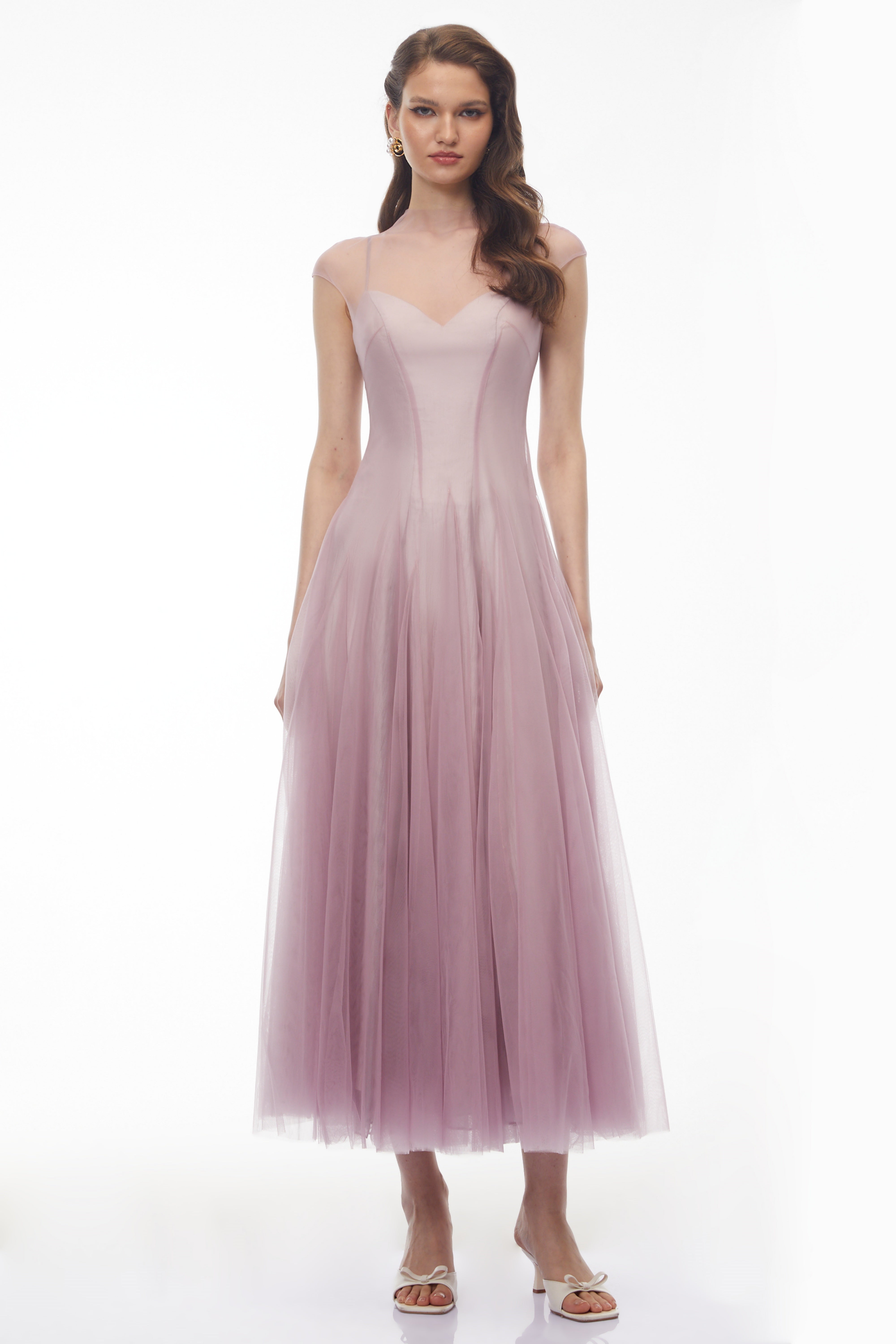 Simin Purple Semi-Sheer Tulle Maxi Dress