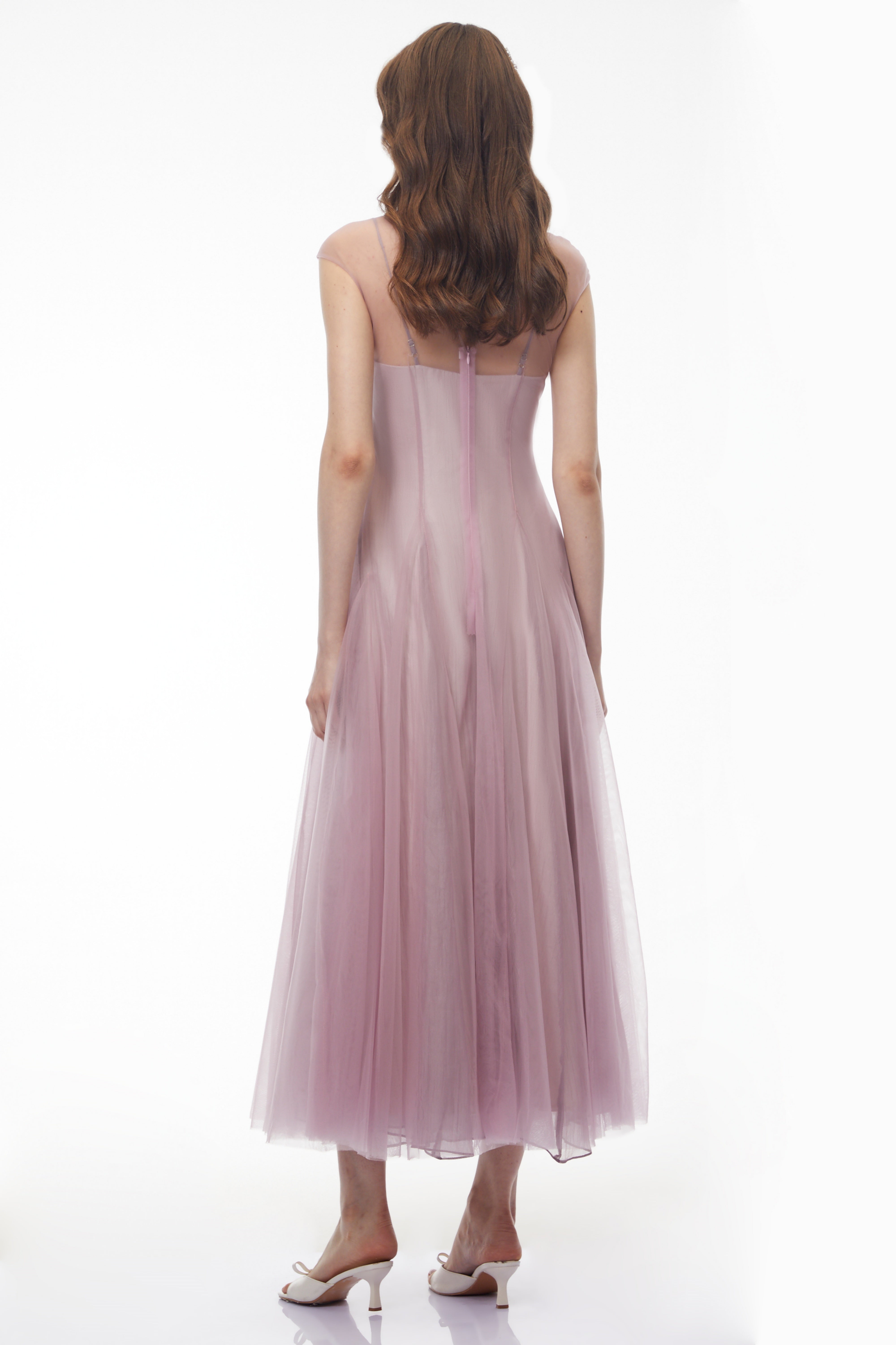 Simin Purple Semi-Sheer Tulle Maxi Dress