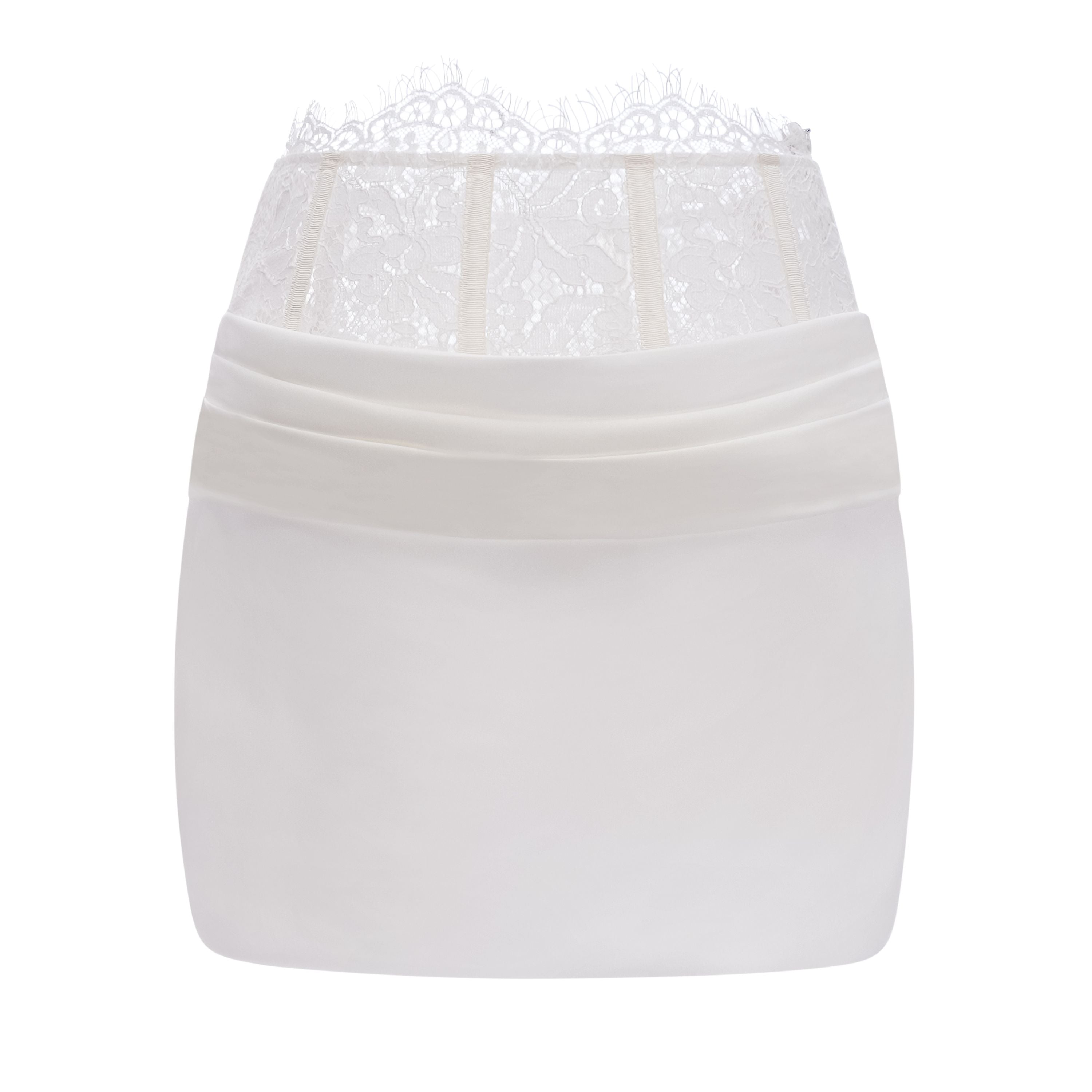Siosi White Ruched Top & Skirt Set with Lace Trim