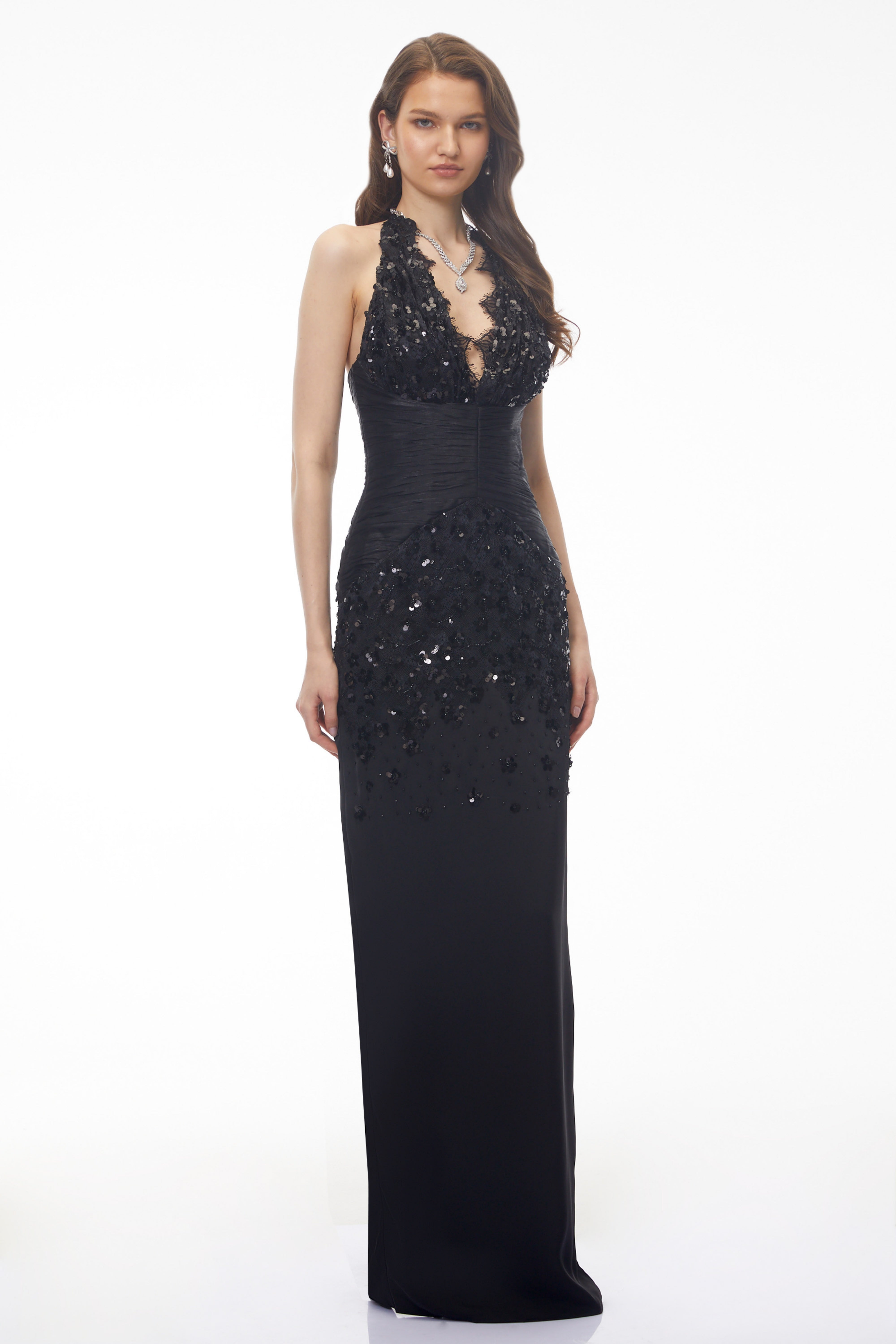 Robe longue corsetée à dos nu et ornements, Siphokazi, noire