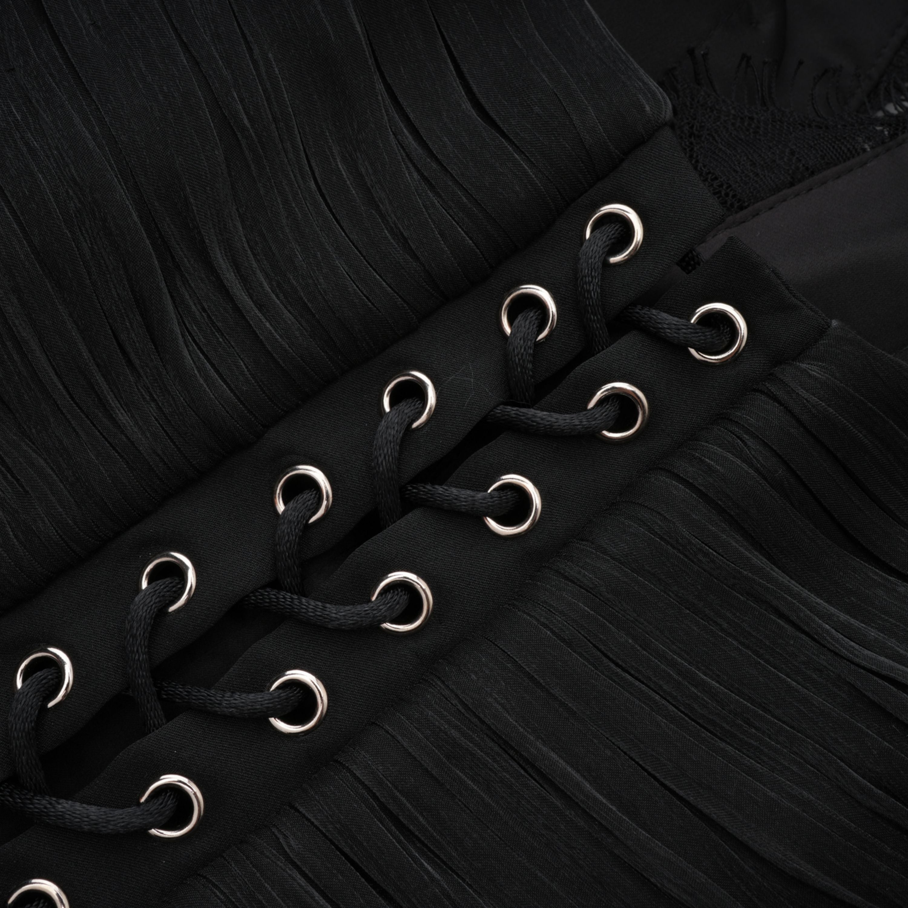 Robe longue corsetée à dos nu et ornements, Siphokazi, noire