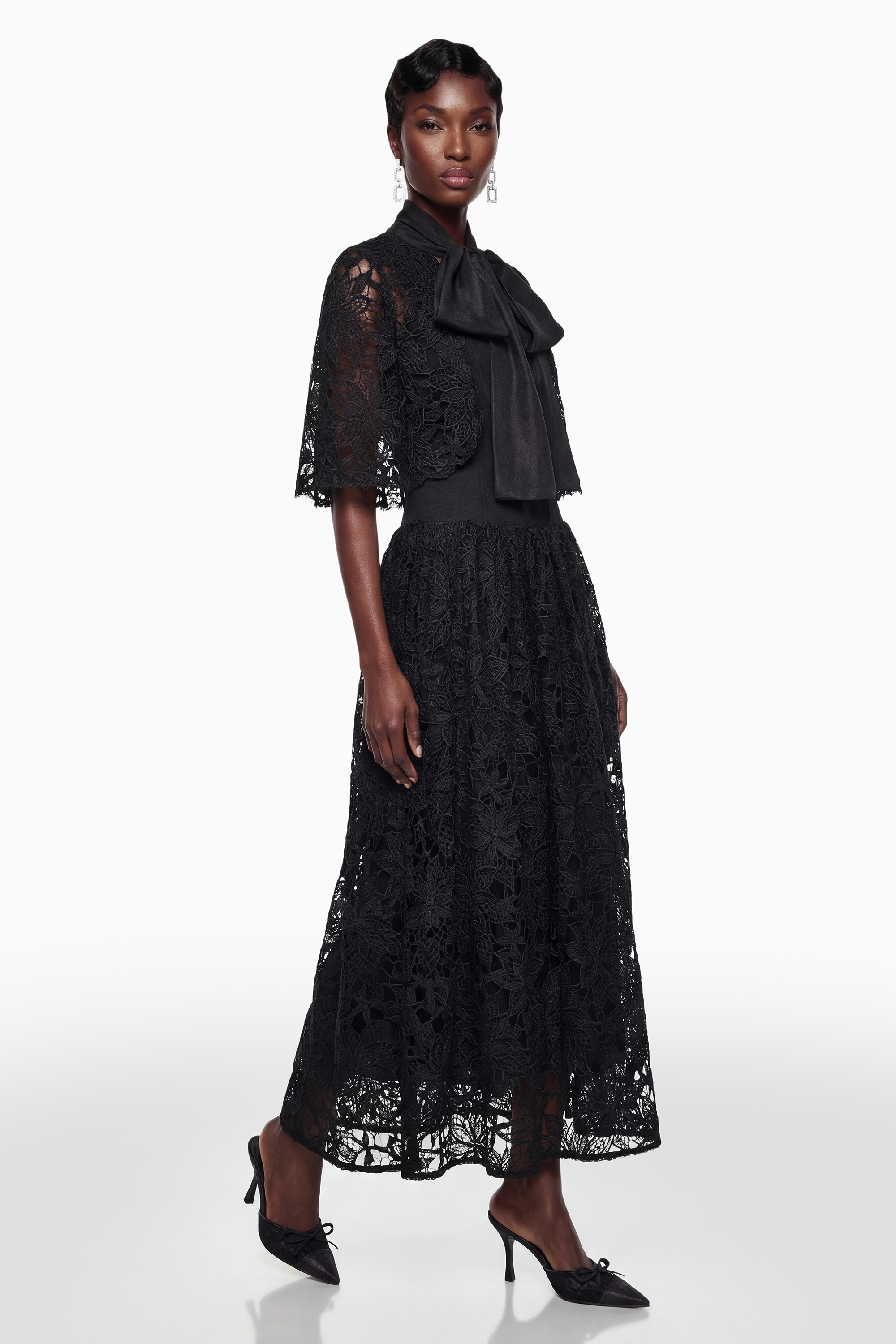 Sissel Black Floral Lace Maxi Dress with Self-Tie