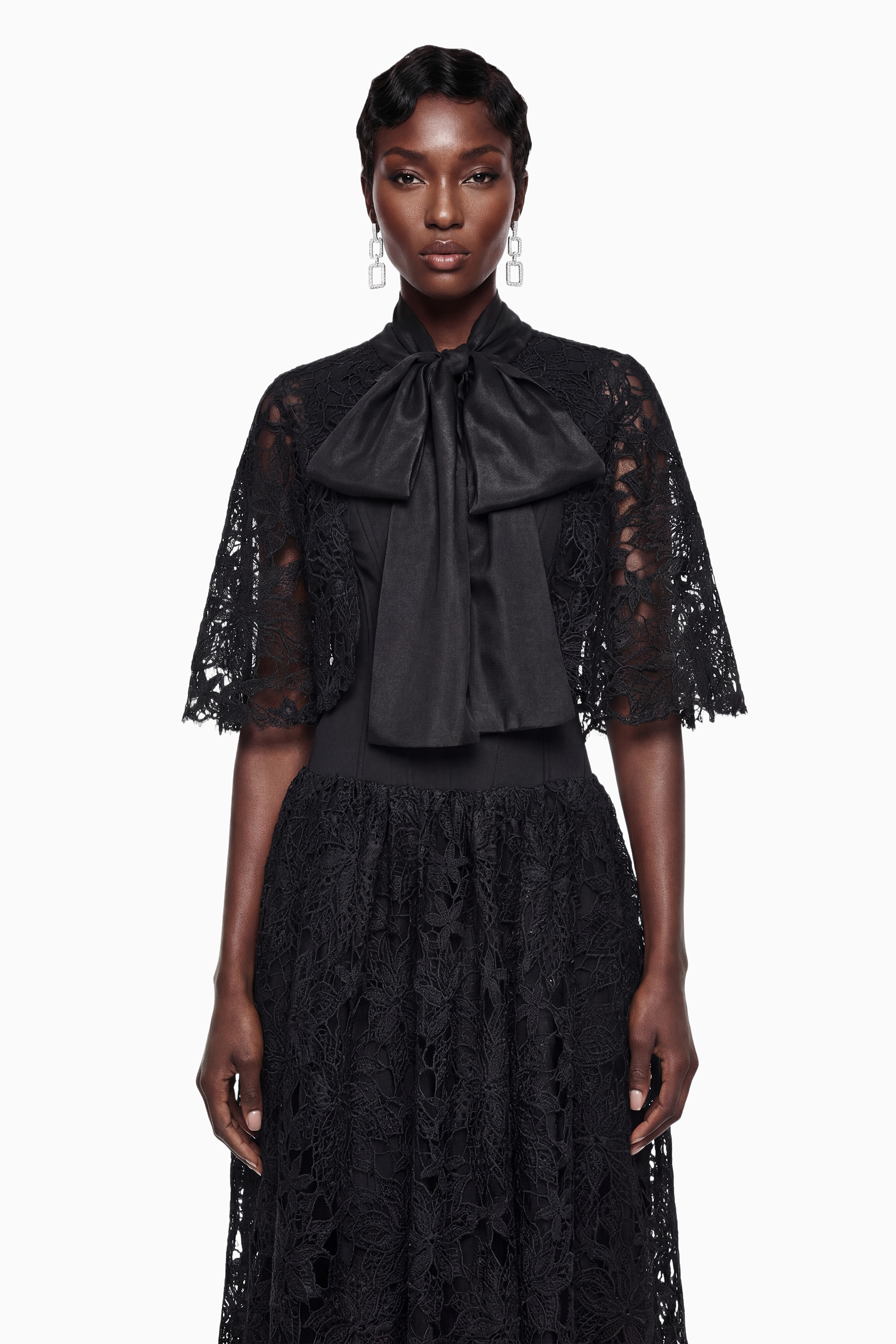 Sissel Black Floral Lace Maxi Dress with Self-Tie