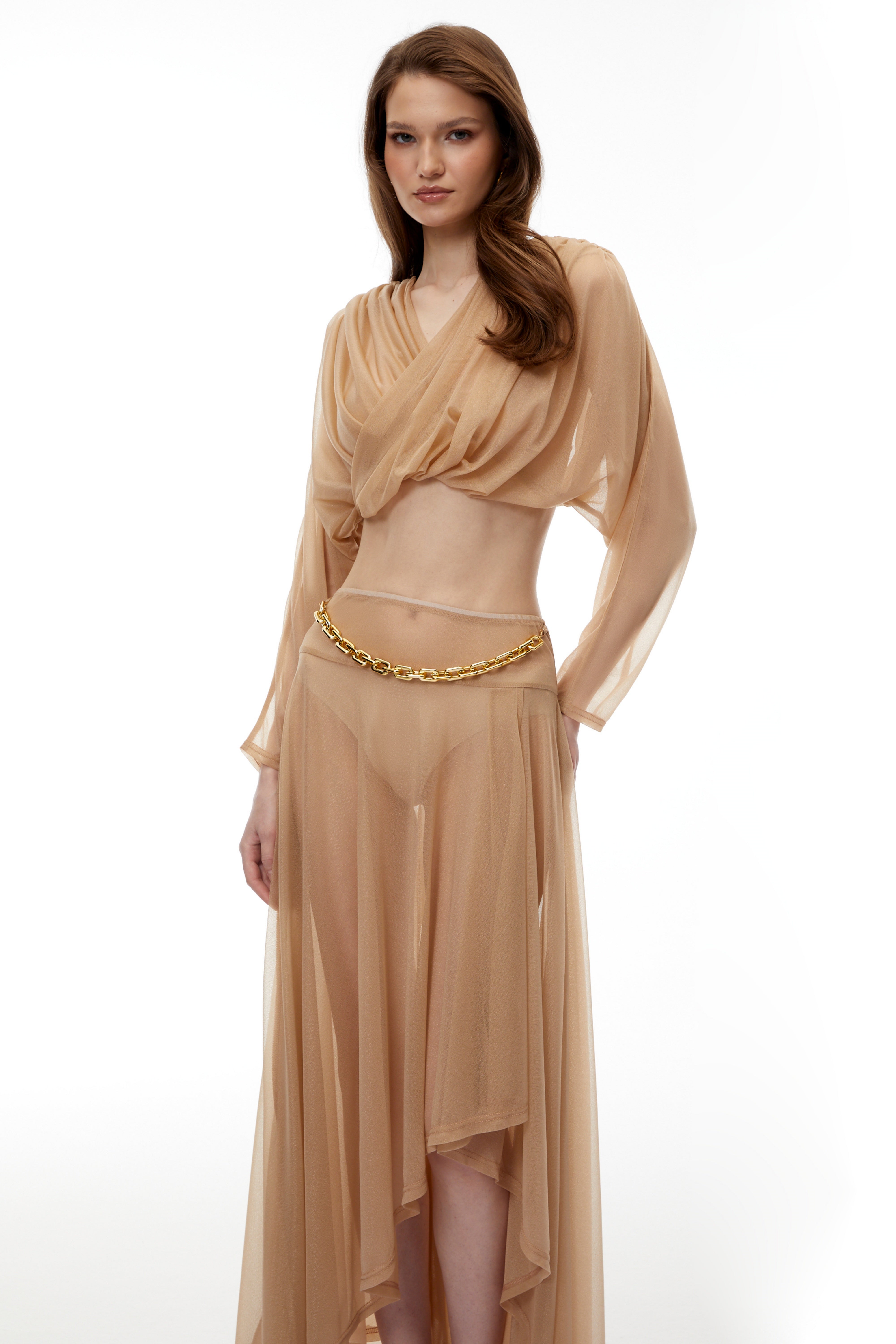 Skylar – Set aus Oberteil mit gekreuztem Ausschnitt und Rock in der Farbe Neutral