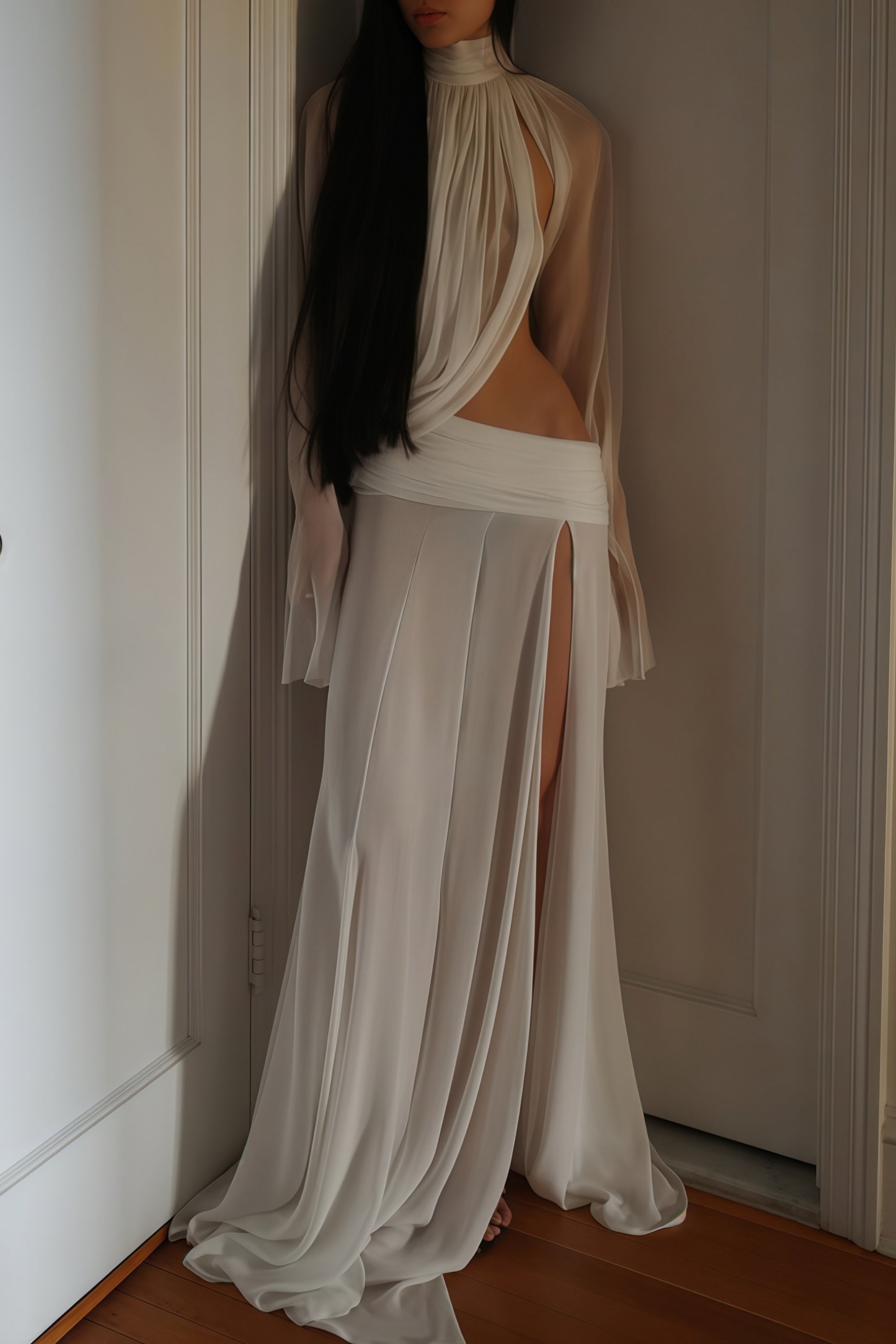 High-slit Skirt & Sheer Top