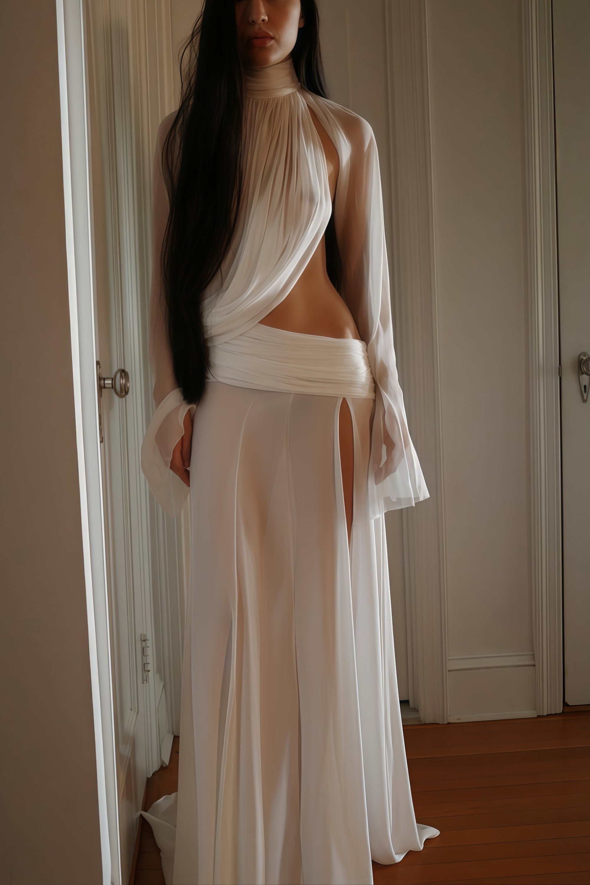 High-slit Skirt & Sheer Top