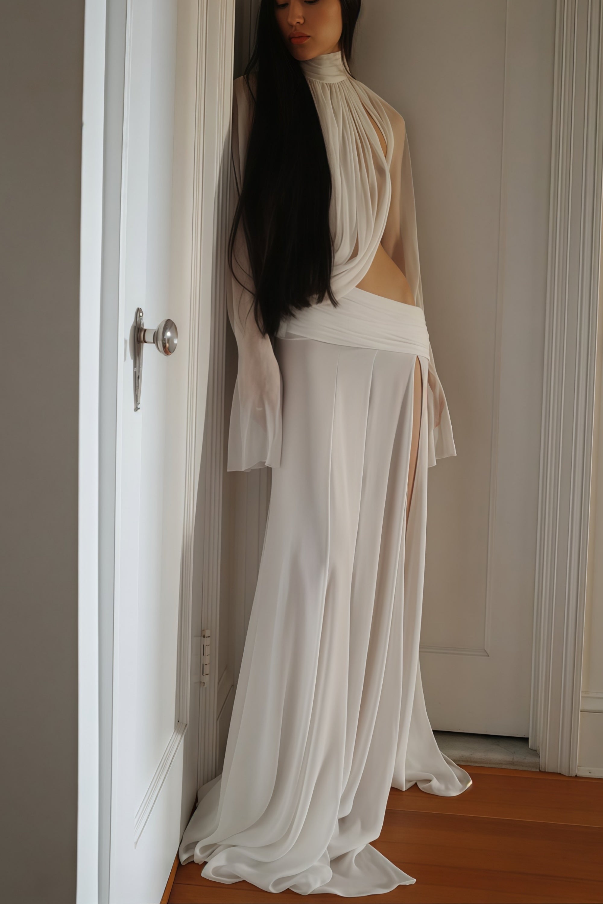 High-slit Skirt & Sheer Top