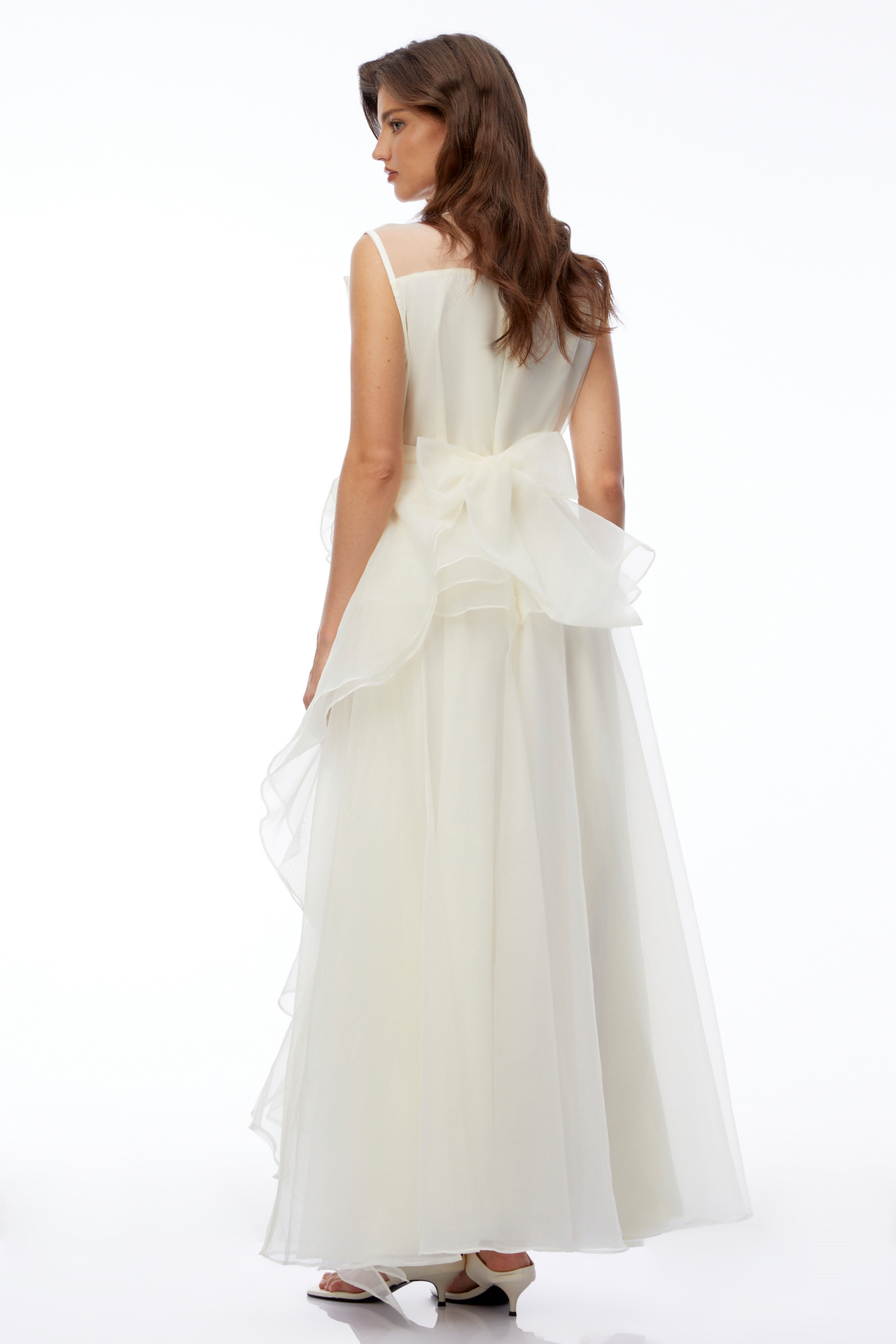 Solange Ivory Sleeveless Chiffon Maxi Dress with 3D Florals