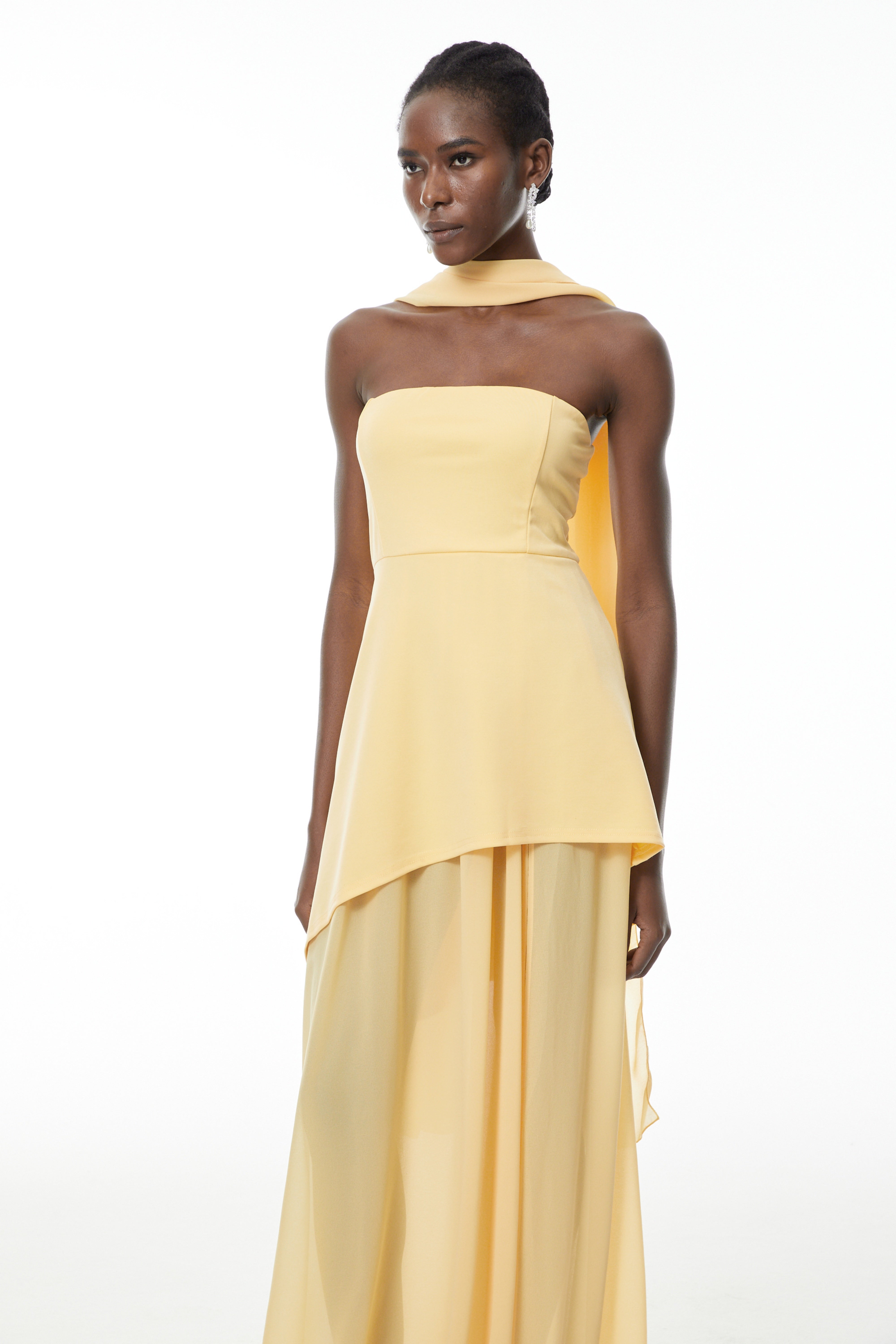 Solène Yellow Off-Shoulder Ruched Maxi Gown