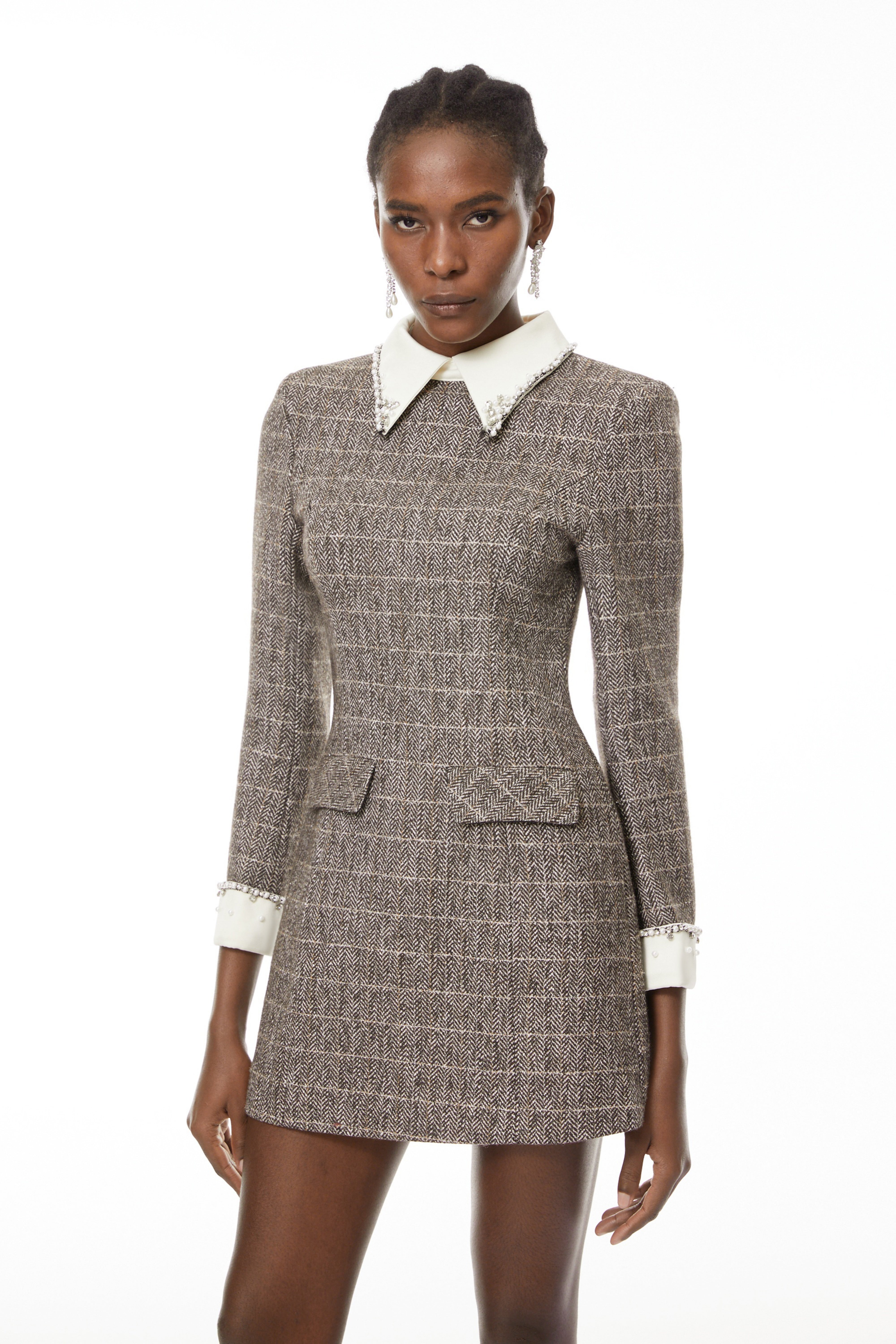 Sóley Grey Herringbone Tweed Mini Dress