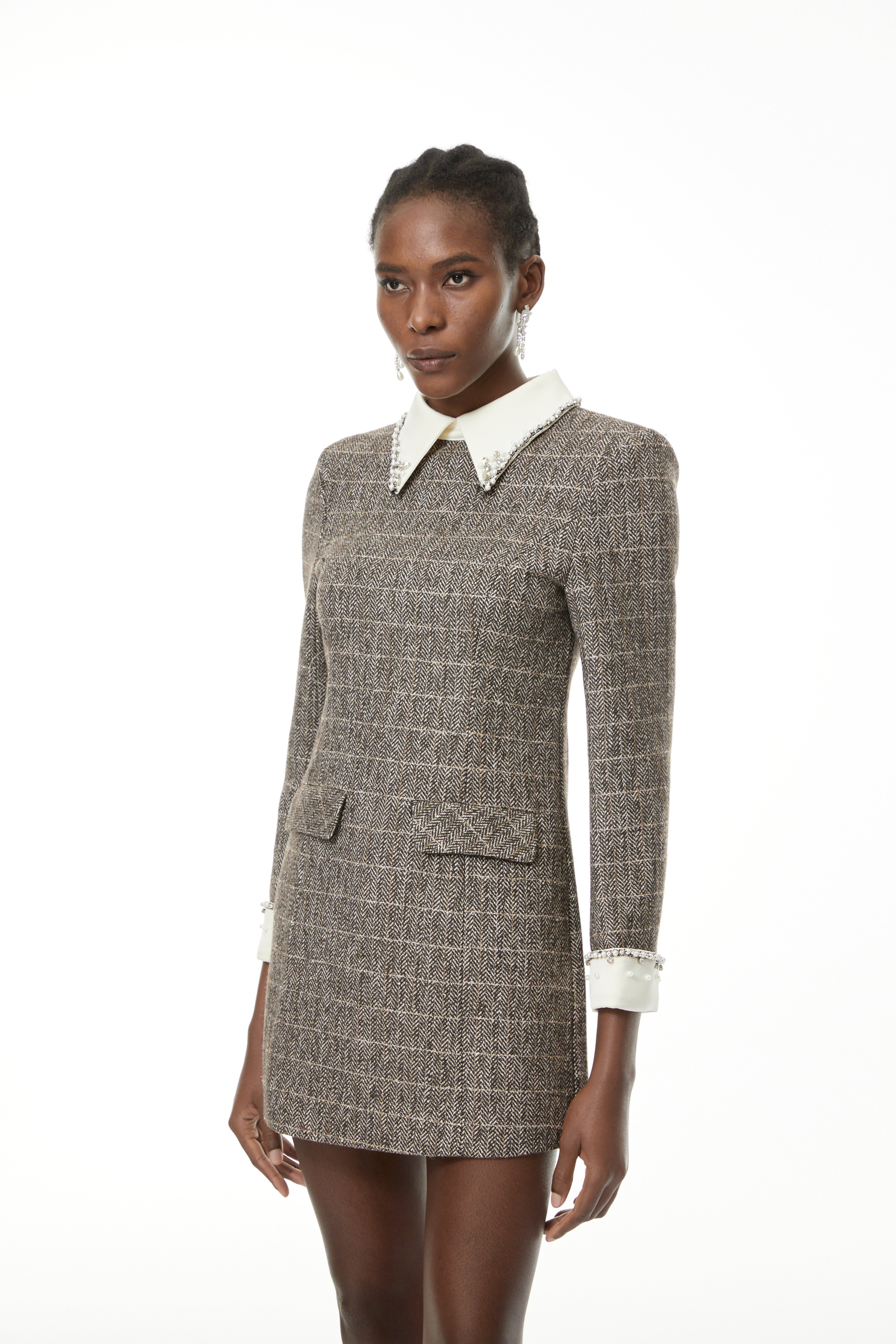 Sóley Grey Herringbone Tweed Mini Dress