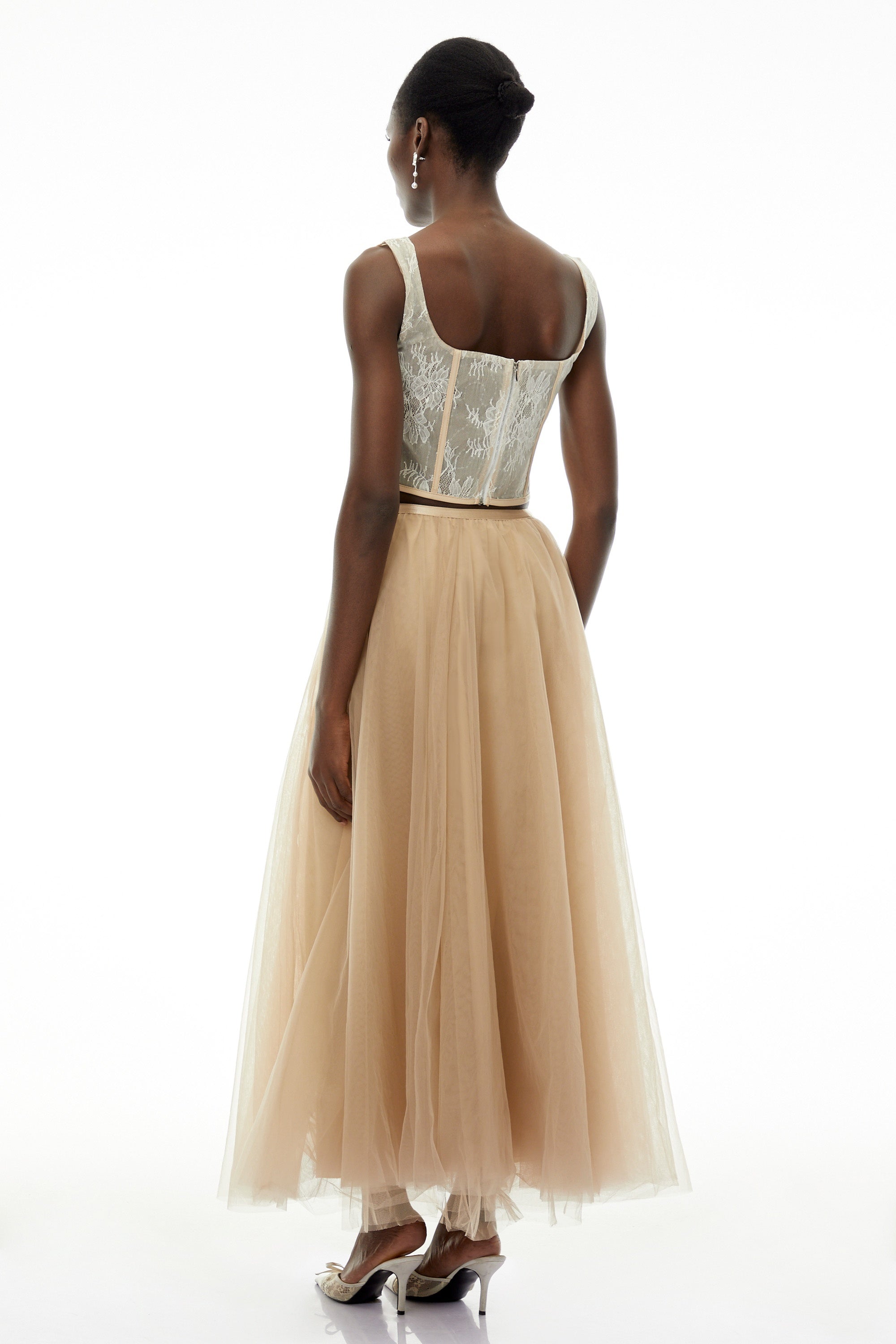 Solveig Champagne 3D Floral Applique Top & Skirt Set