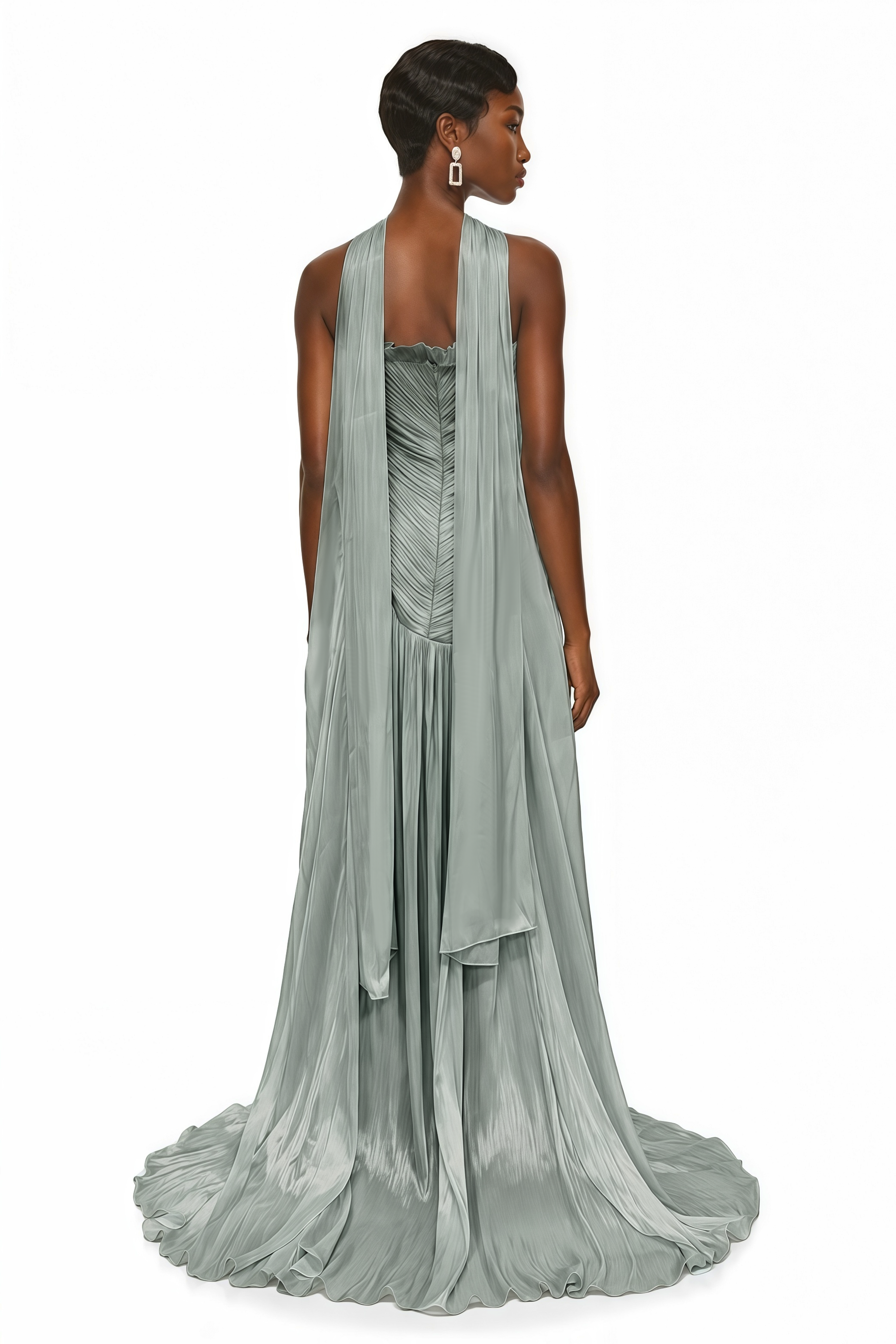 Solveig Green Off Shoulder Pleated Maxi Dress with Hign Slit