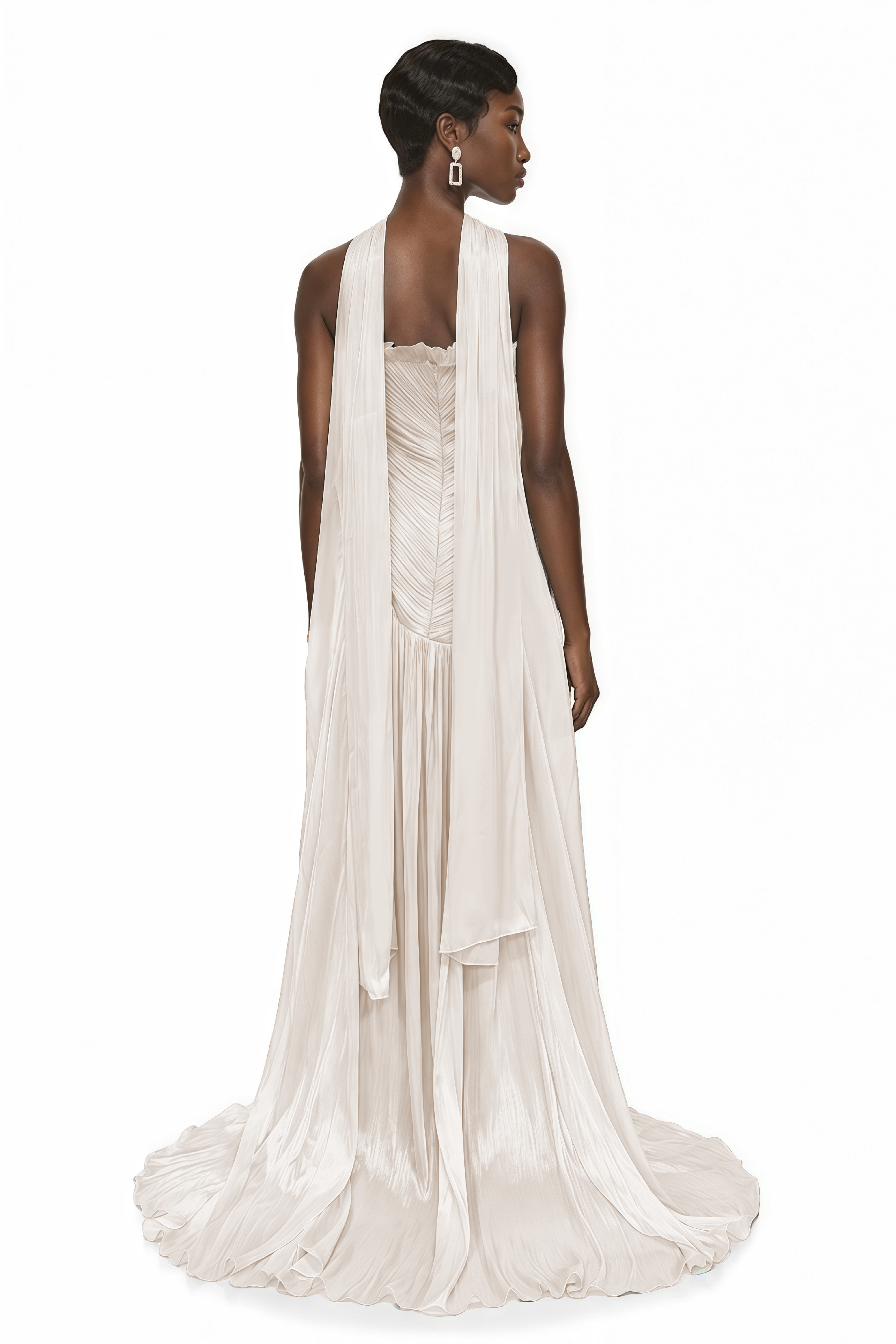 Solveig White Off Shoulder Pleated Maxi Dress with Hign Slit