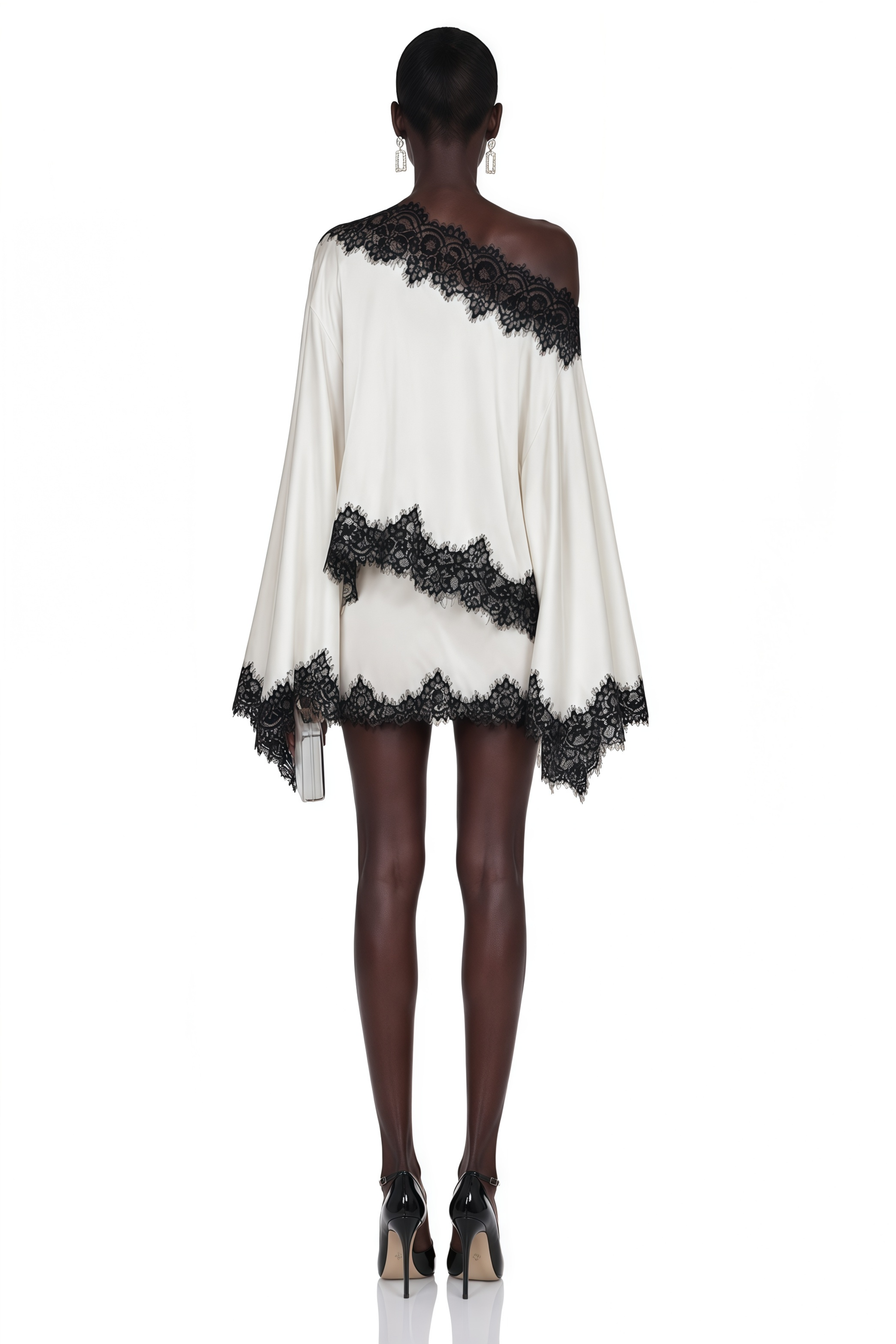 Sophia Cream One Shoulder Top & Skirt Set with Lace Trim