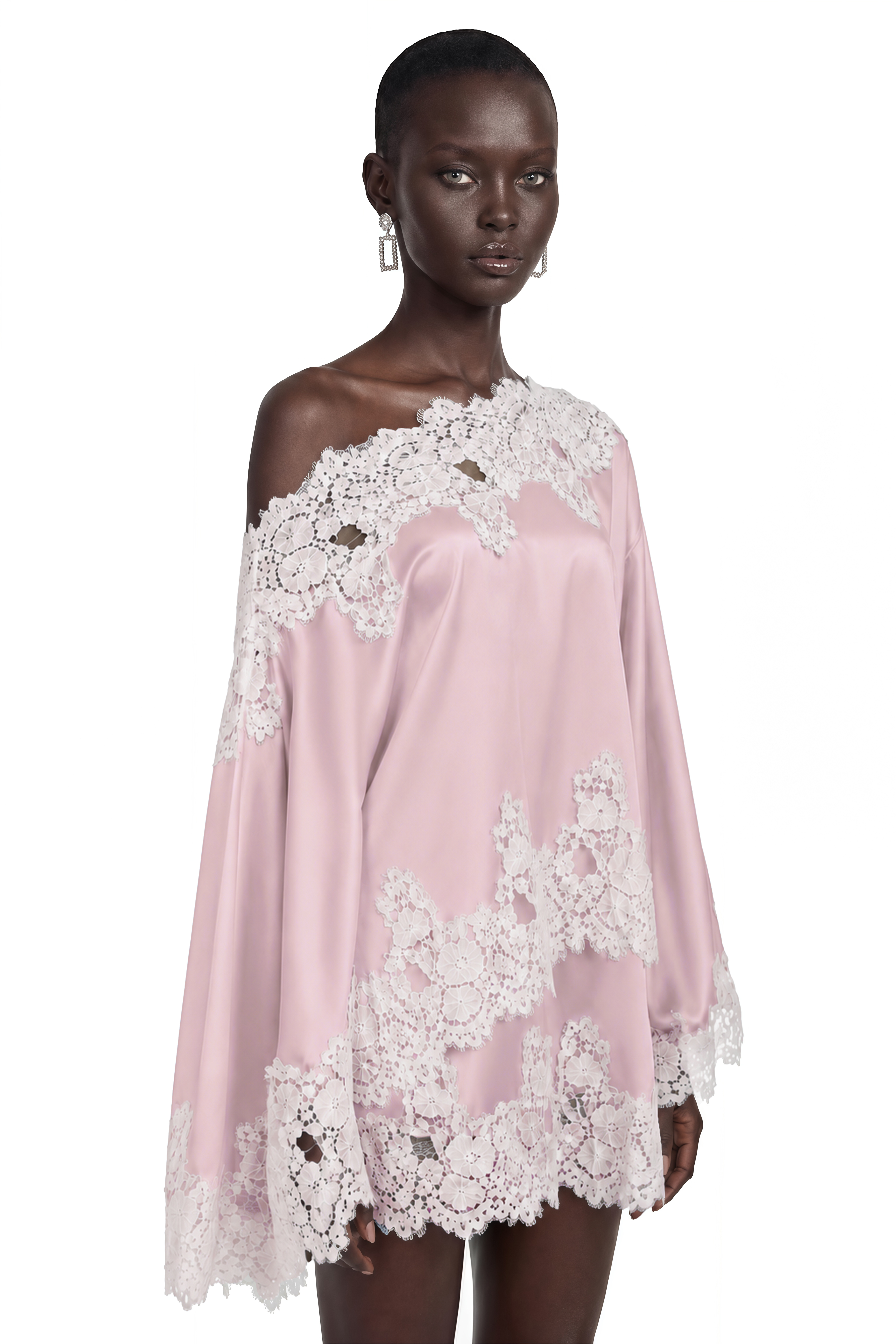 Sophia Pink One Shoulder Top & Skirt Set with Lace Trim