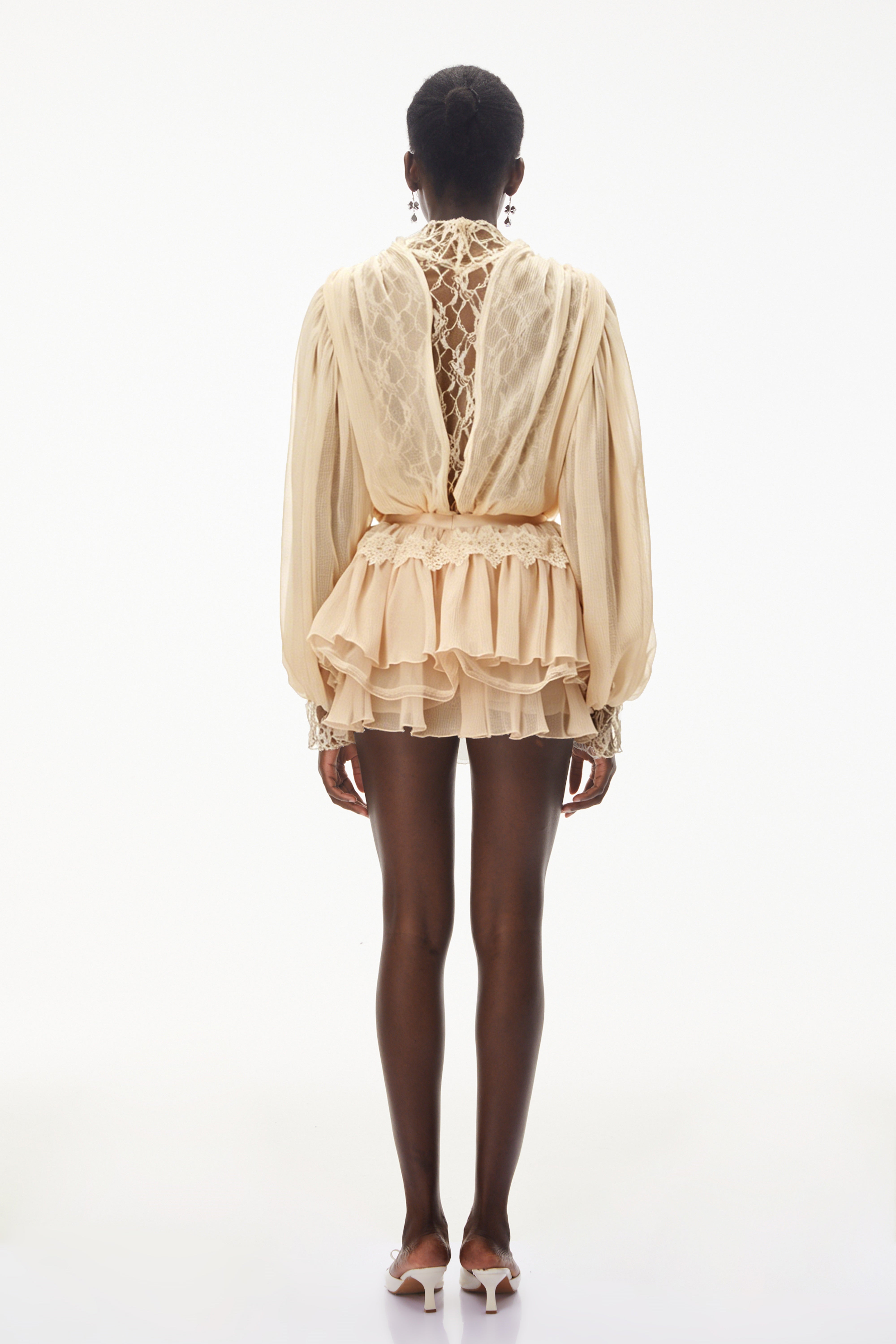 Sophie Neutral Lace Trim Blouse & Tiered Skirt Set